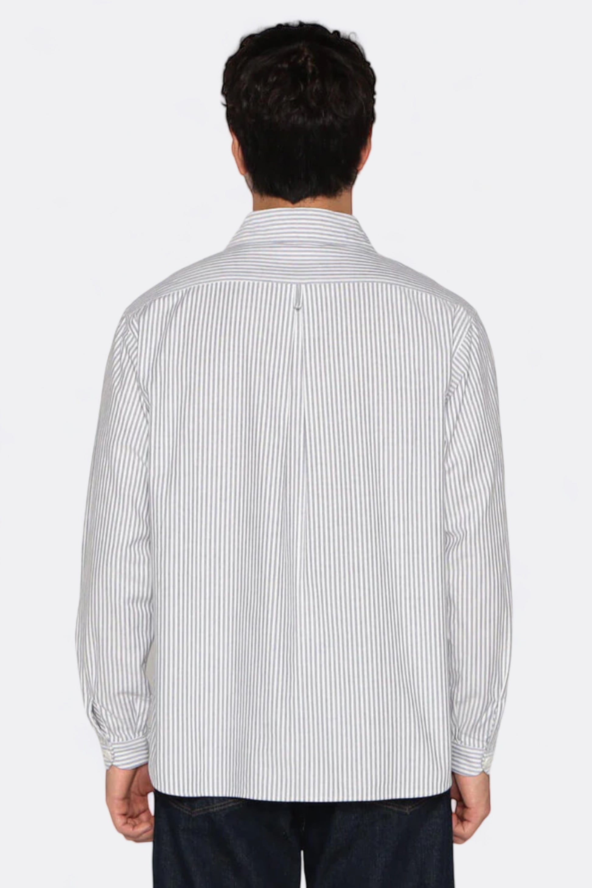 Danton - Oxford Round Collar Pullover Shirt L/S (Navy / White Stripe)