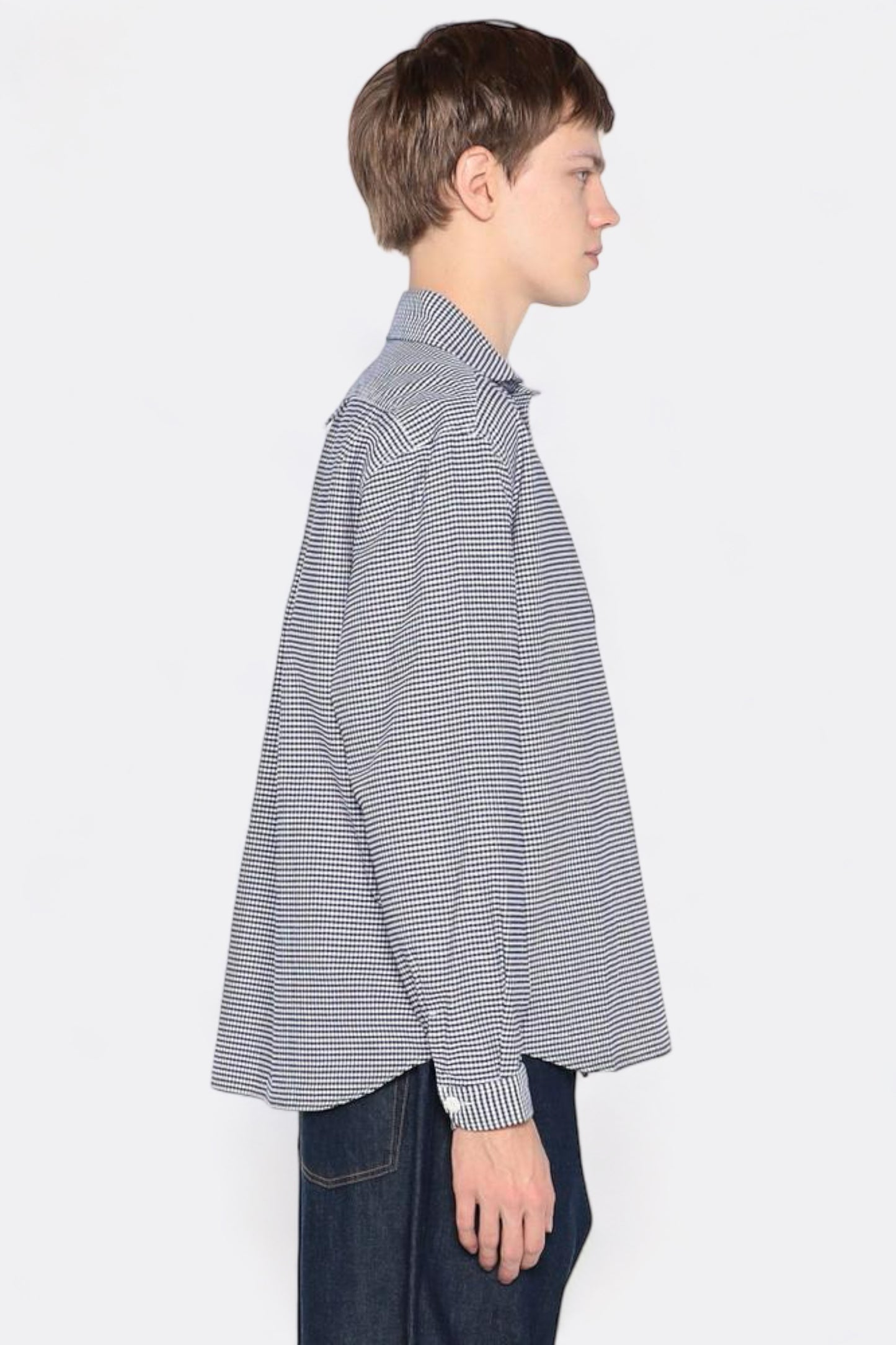 Danton - Oxford Round Collar Pullover Shirt Pattern (Navy Gingham)