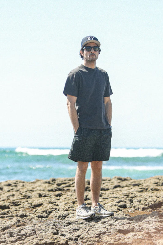 Drapeau Noir Beach Short Léopard Japonais Blue | Short Imprimé Coton Nylon | Edgar Bdx