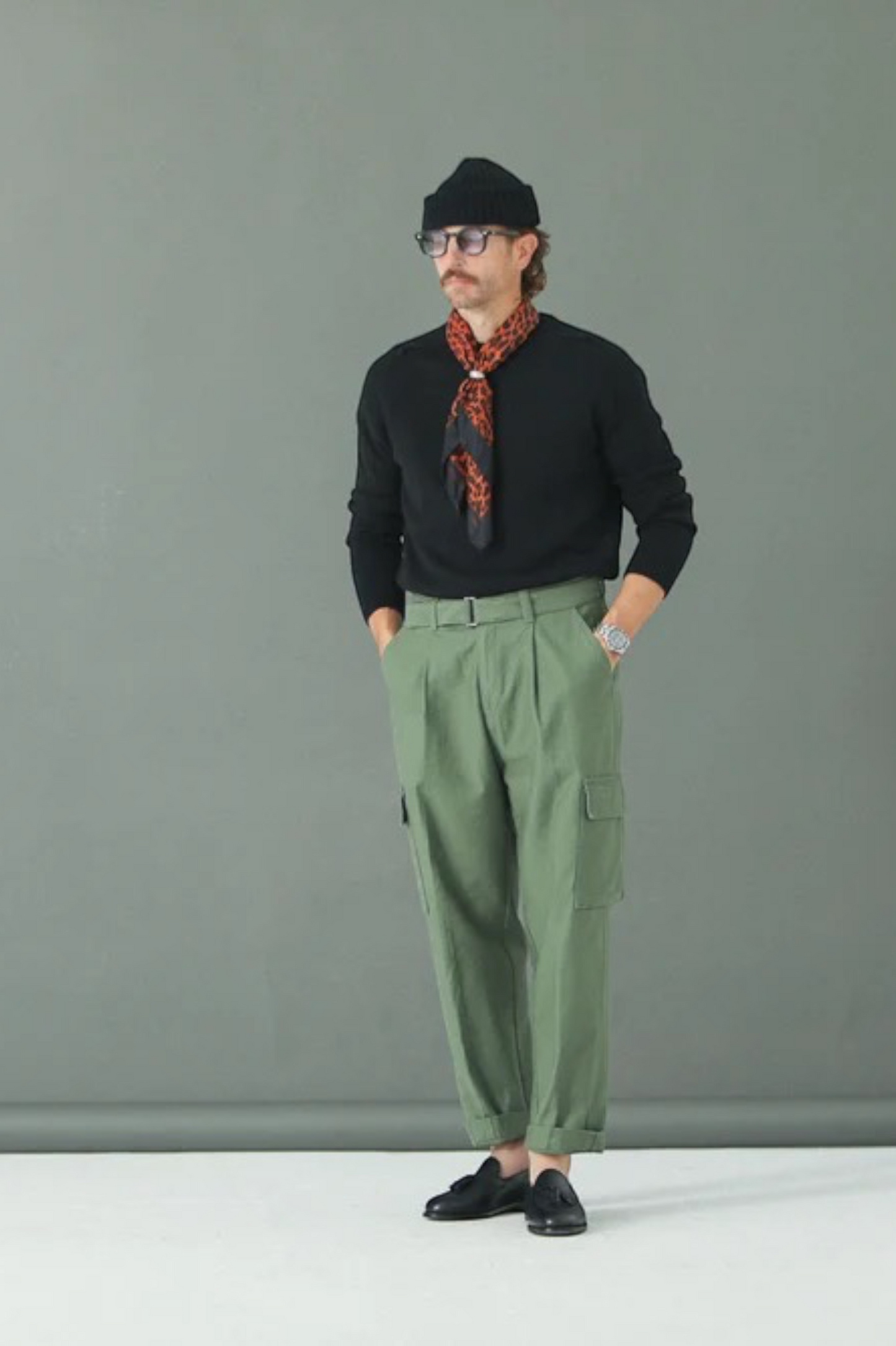 DRAPEAU NOIR Cargo Comfort Fit Pants Japanese Sateen Khaki | Pantalon Premium | Edgar Bdx