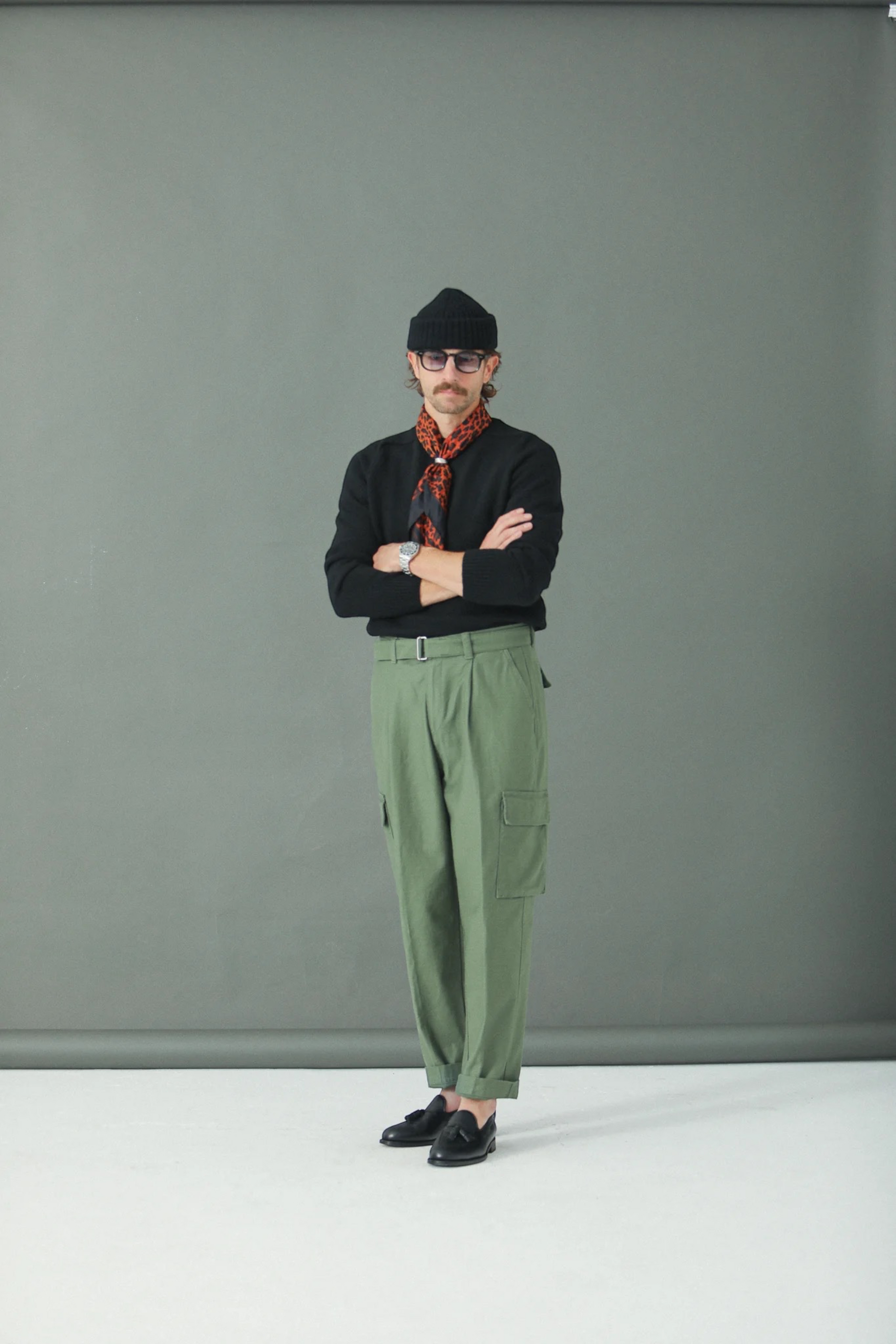 DRAPEAU NOIR Cargo Comfort Fit Pants Japanese Sateen Khaki | Pantalon Premium | Edgar Bdx