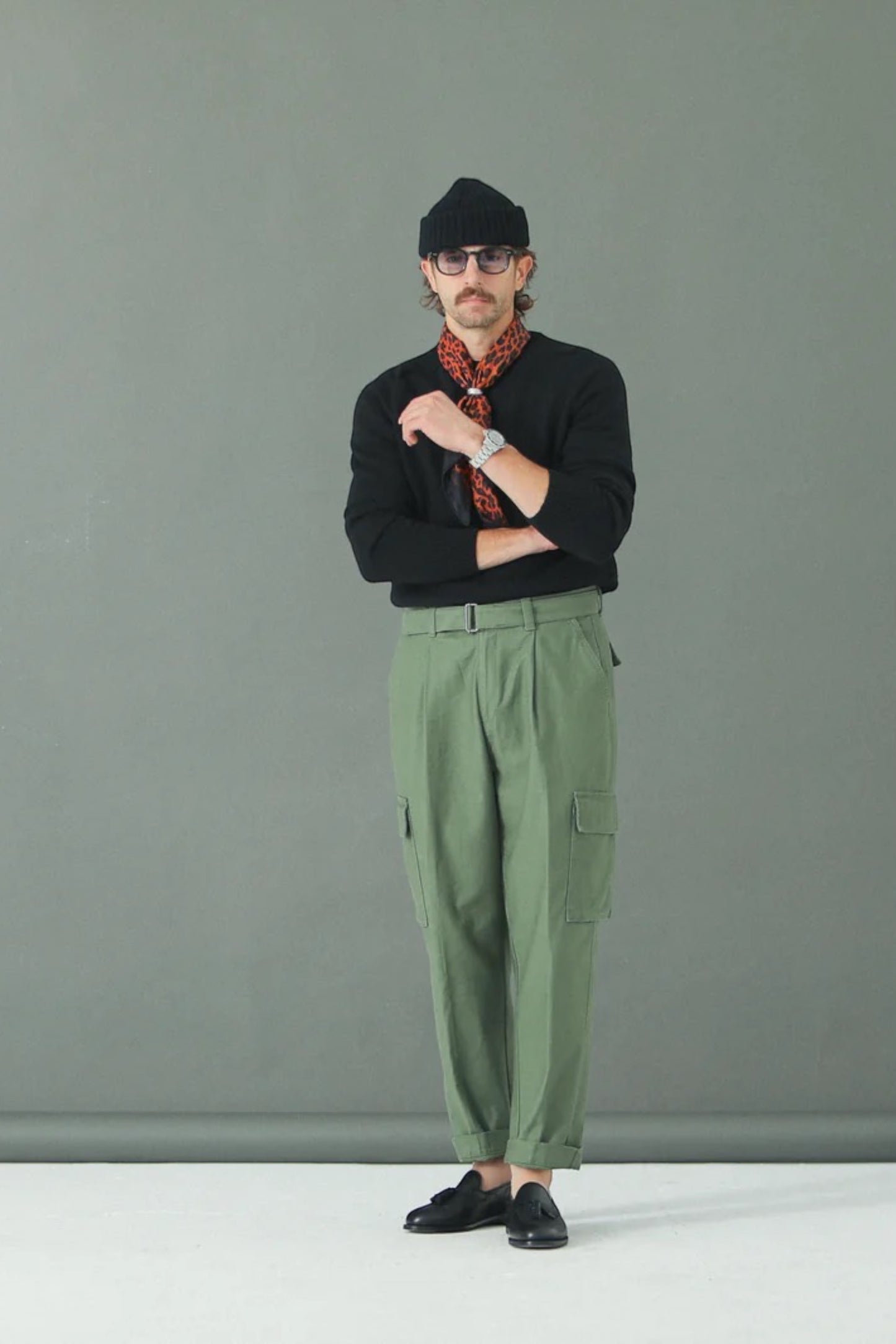 DRAPEAU NOIR Cargo Comfort Fit Pants Japanese Sateen Khaki | Pantalon Premium | Edgar Bdx