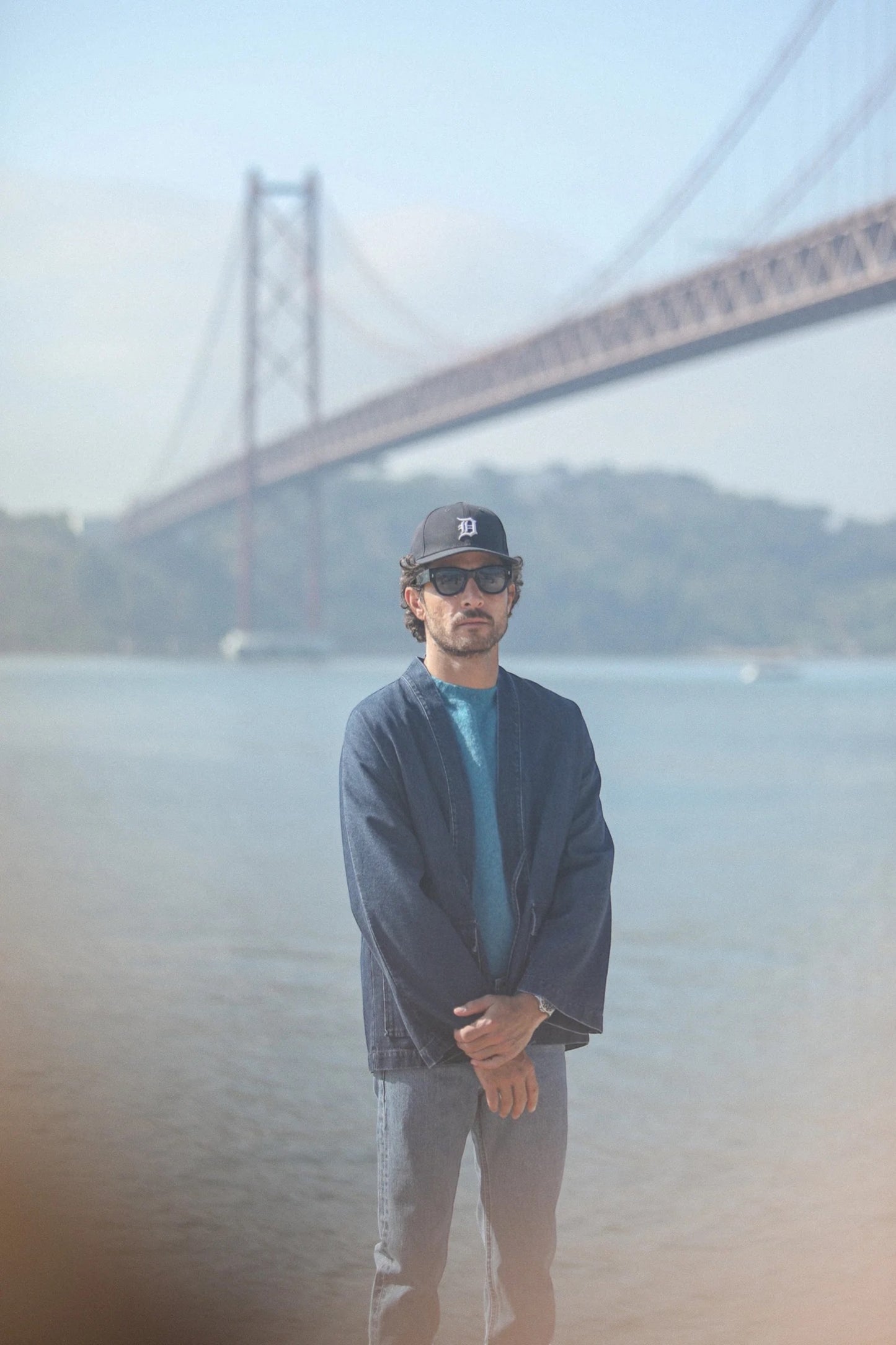 Kimono Drapeau Noir Stonewash - Veste Denim Japonais Noragi