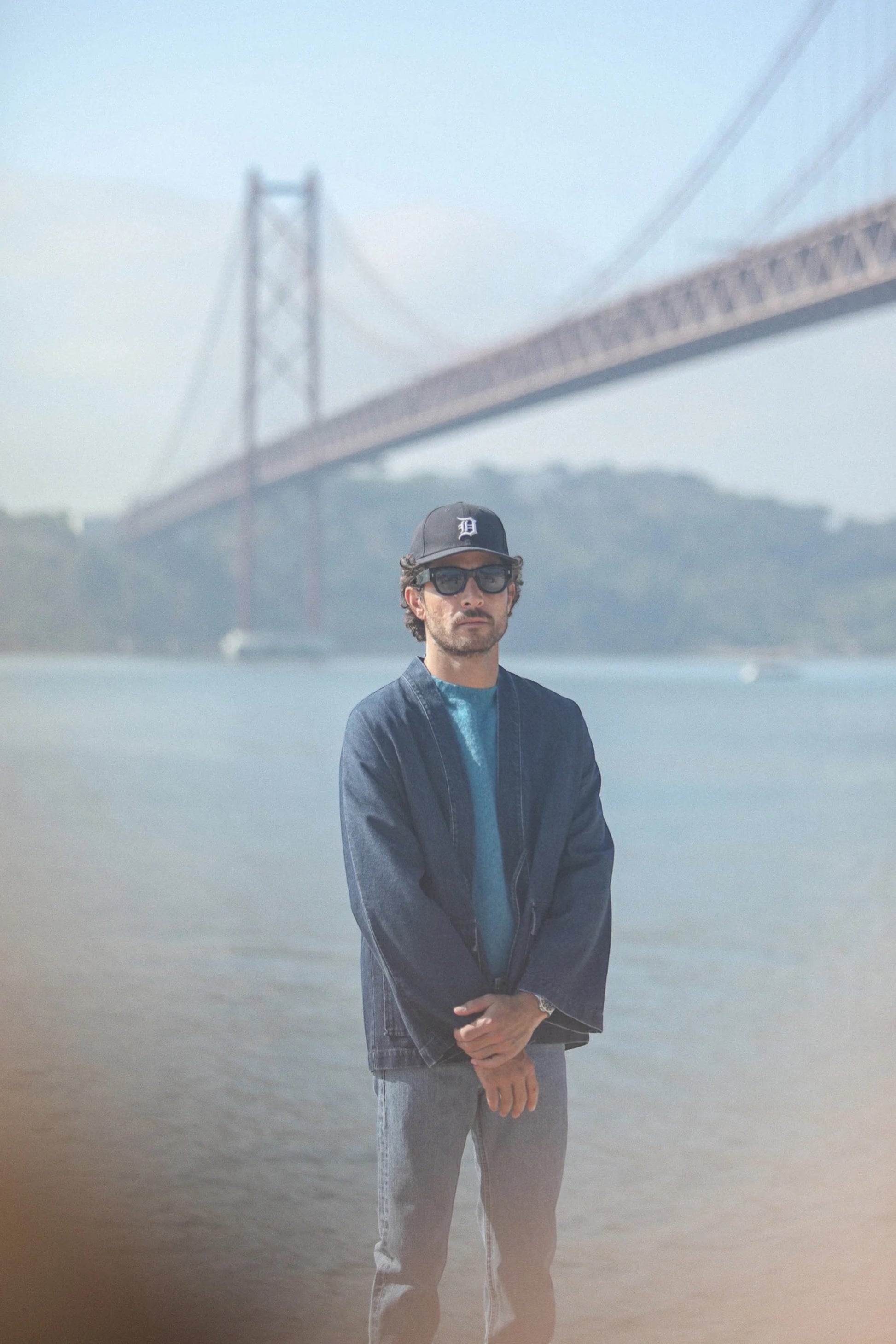 Kimono Drapeau Noir Stonewash - Veste Denim Japonais Noragi