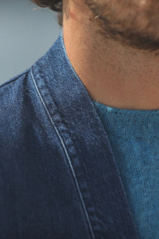 Kimono Drapeau Noir Stonewash - Veste Denim Japonais Noragi