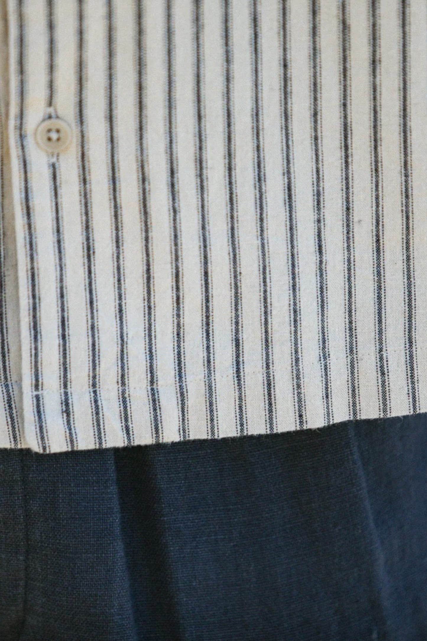 Drapeau Noir Modern Camp Collar Stripes Shirt Beige | Lin Coton Japonais | Edgar Bdx