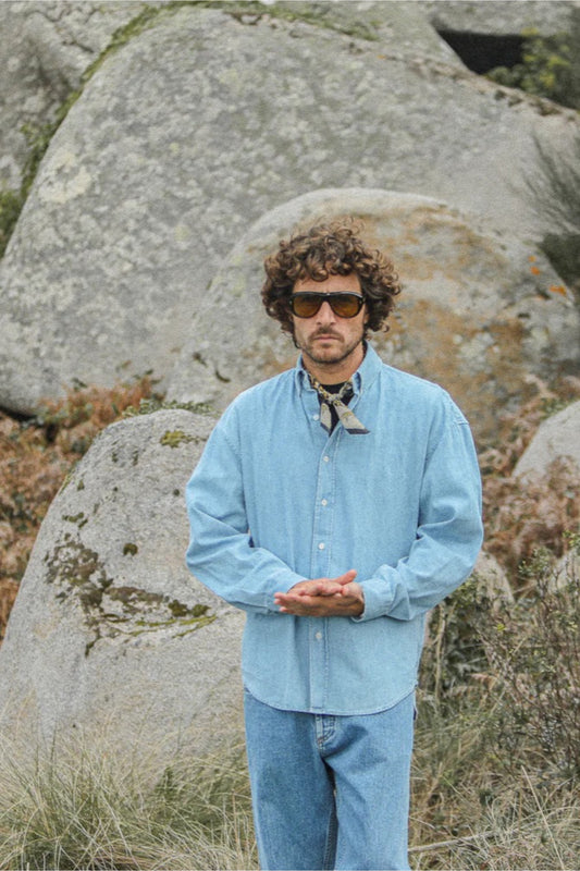 Chemise Drapeau Noir Denim Japonais - Modern Shirt Bleach