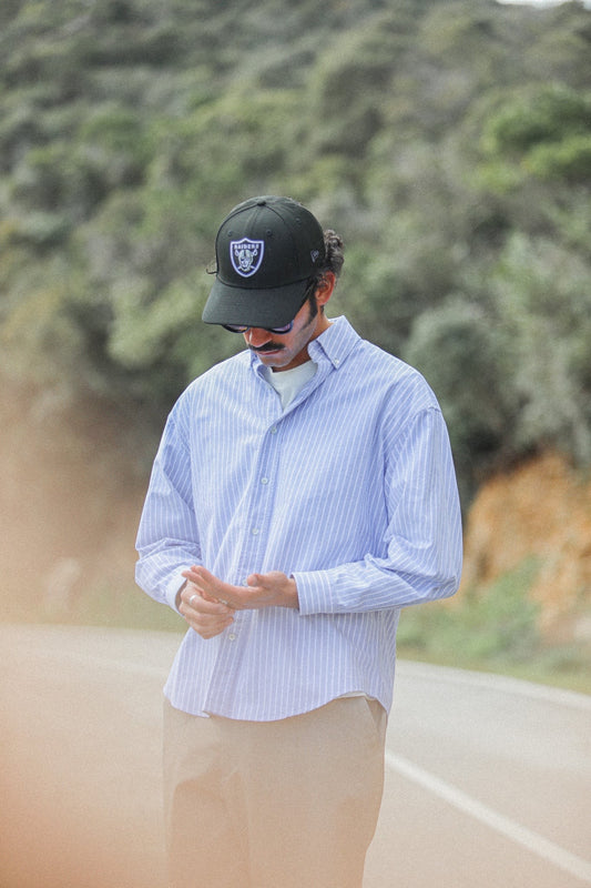 Chemise Drapeau Noir Rayures Bleues - Oxford Modern Shirt Coton