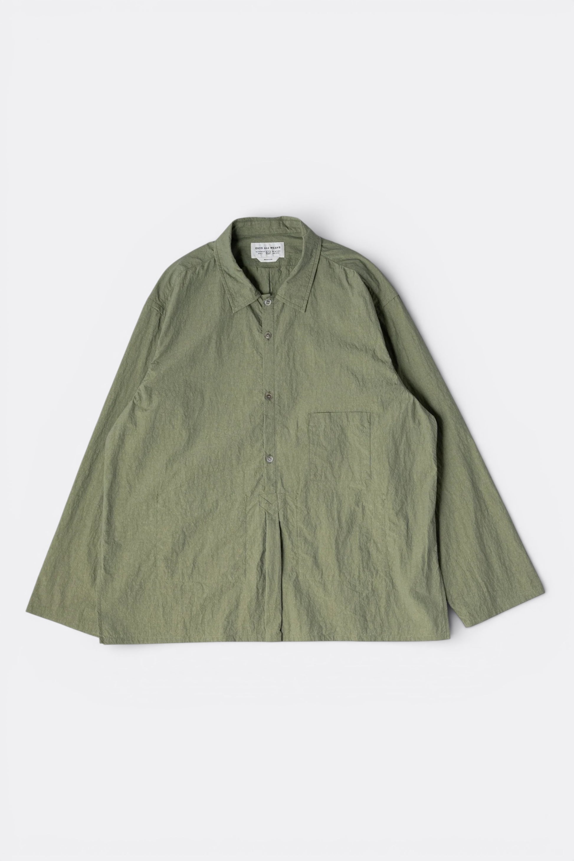 Ends And Means Nizza L/S Shirts Matcha | Chemise Coton Nylon Popover Made in Japan | Edgar Bdx