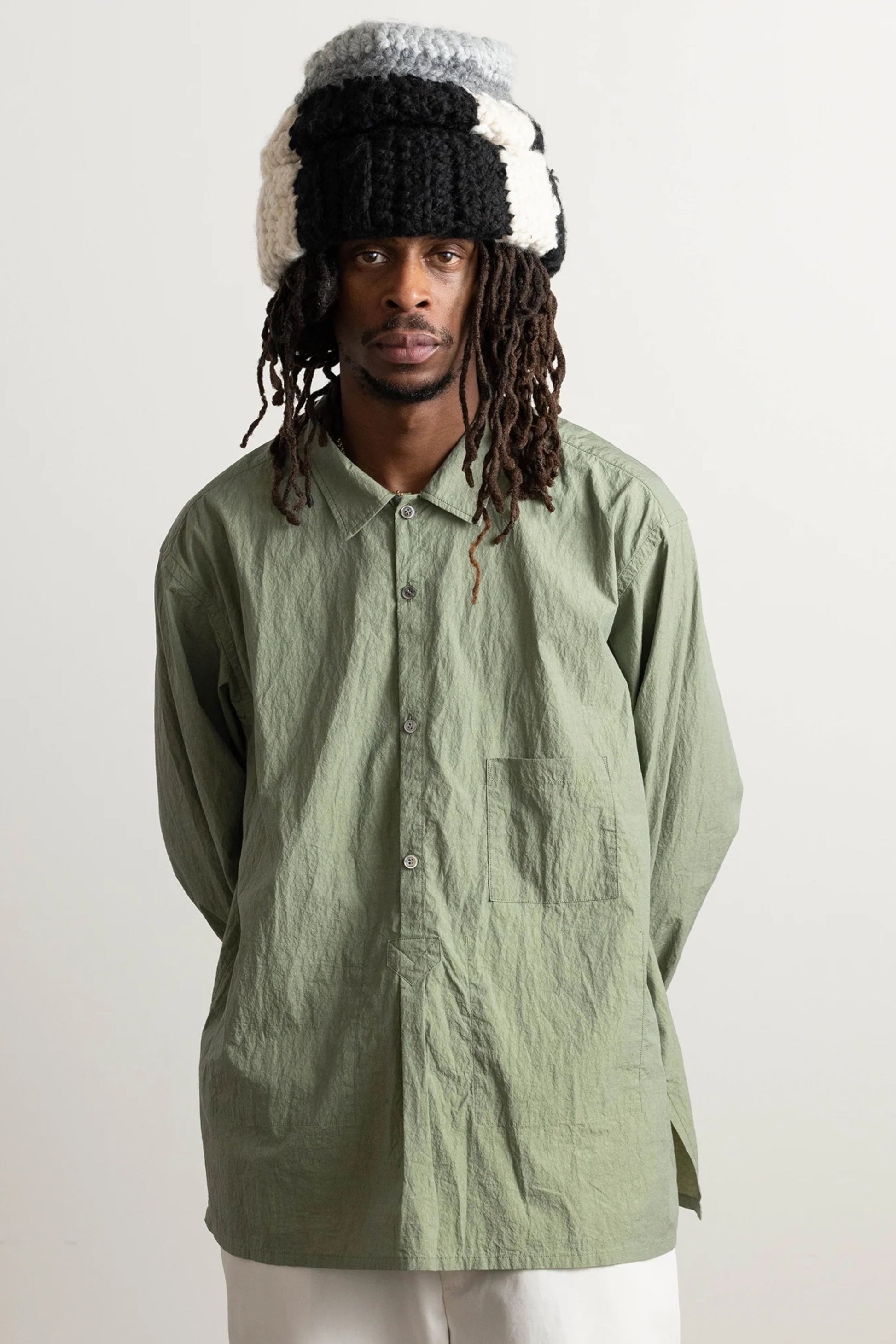 Ends And Means Nizza L/S Shirts Matcha | Chemise Coton Nylon Popover Made in Japan | Edgar Bdx