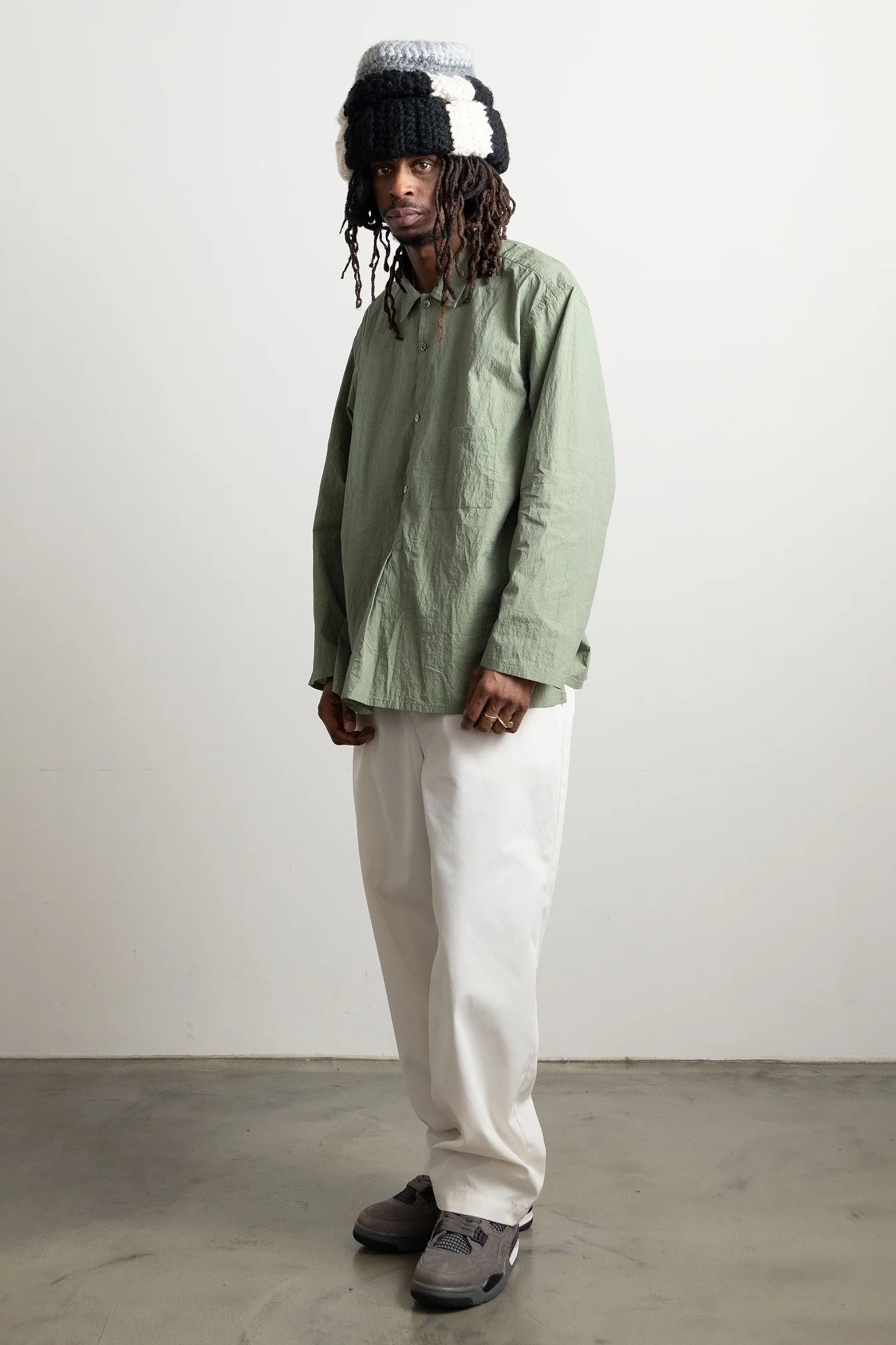 Ends And Means Nizza L/S Shirts Matcha | Chemise Coton Nylon Popover Made in Japan | Edgar Bdx