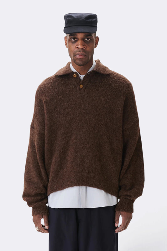 ESTUDIO NIKSEN Alpaca Polo Sweater Brown | Pull Alpaga | Edgar Bdx
