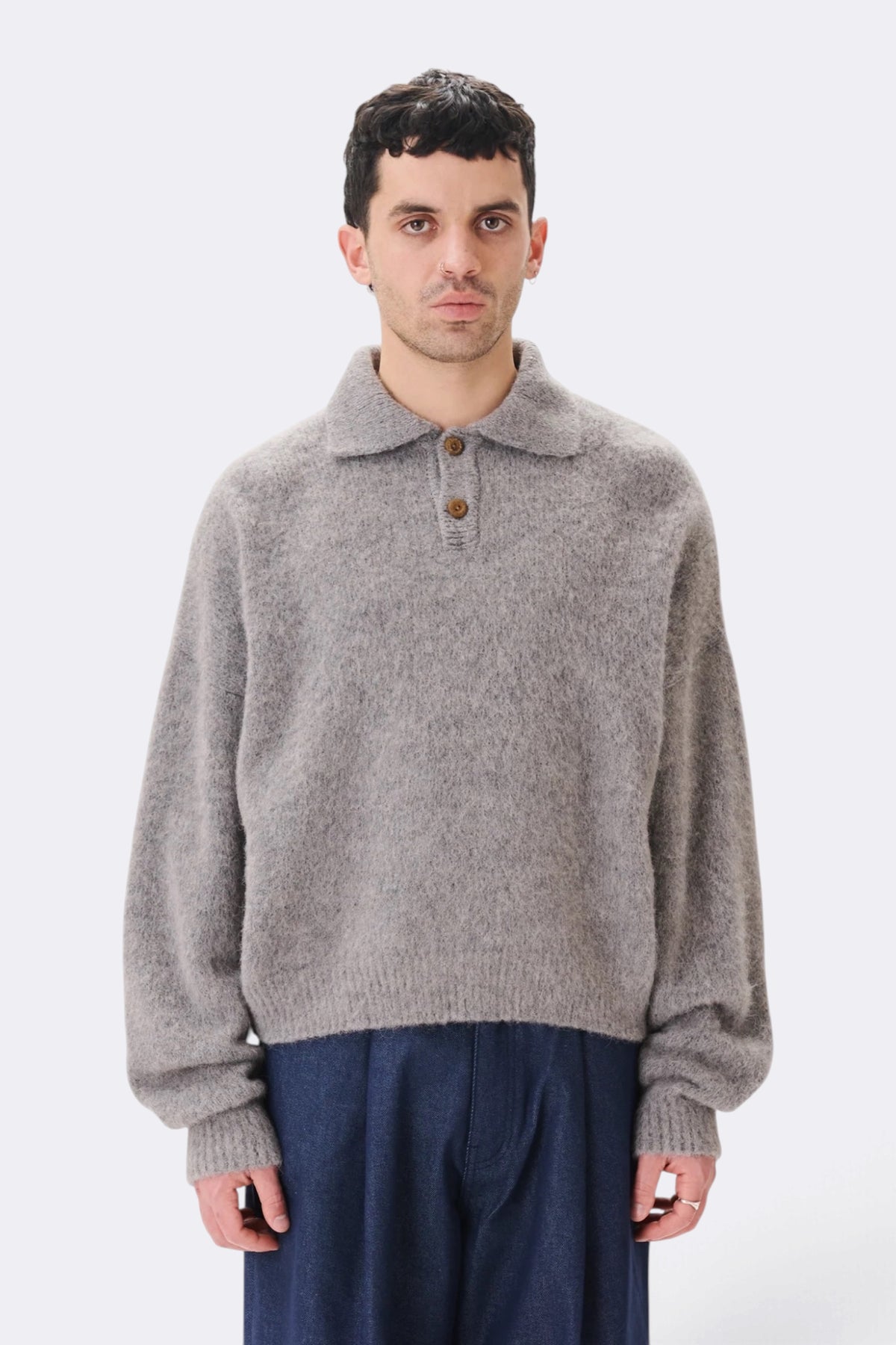 ESTUDIO NIKSEN Alpaca Polo Sweater Grey | Pull Alpaga | Edgar Bdx