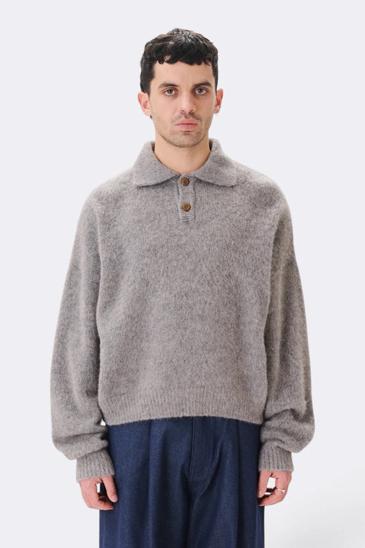 ESTUDIO NIKSEN Alpaca Polo Sweater Grey | Pull Alpaga | Edgar Bdx