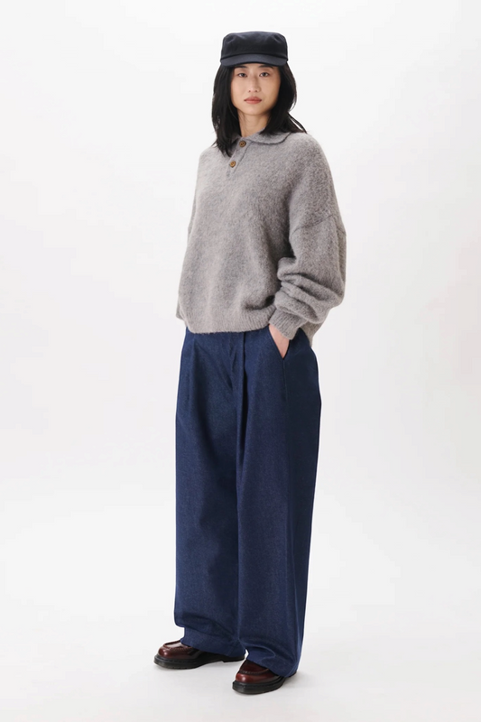 ESTUDIO NIKSEN Alpaca Polo Sweater Grey | Pull Alpaga | Edgar Bdx