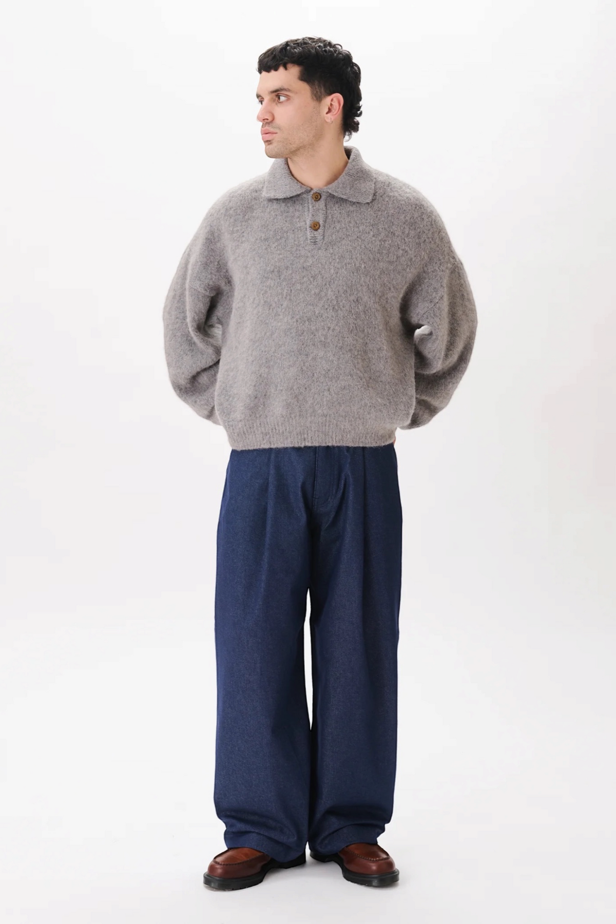 ESTUDIO NIKSEN Alpaca Polo Sweater Grey | Pull Alpaga | Edgar Bdx