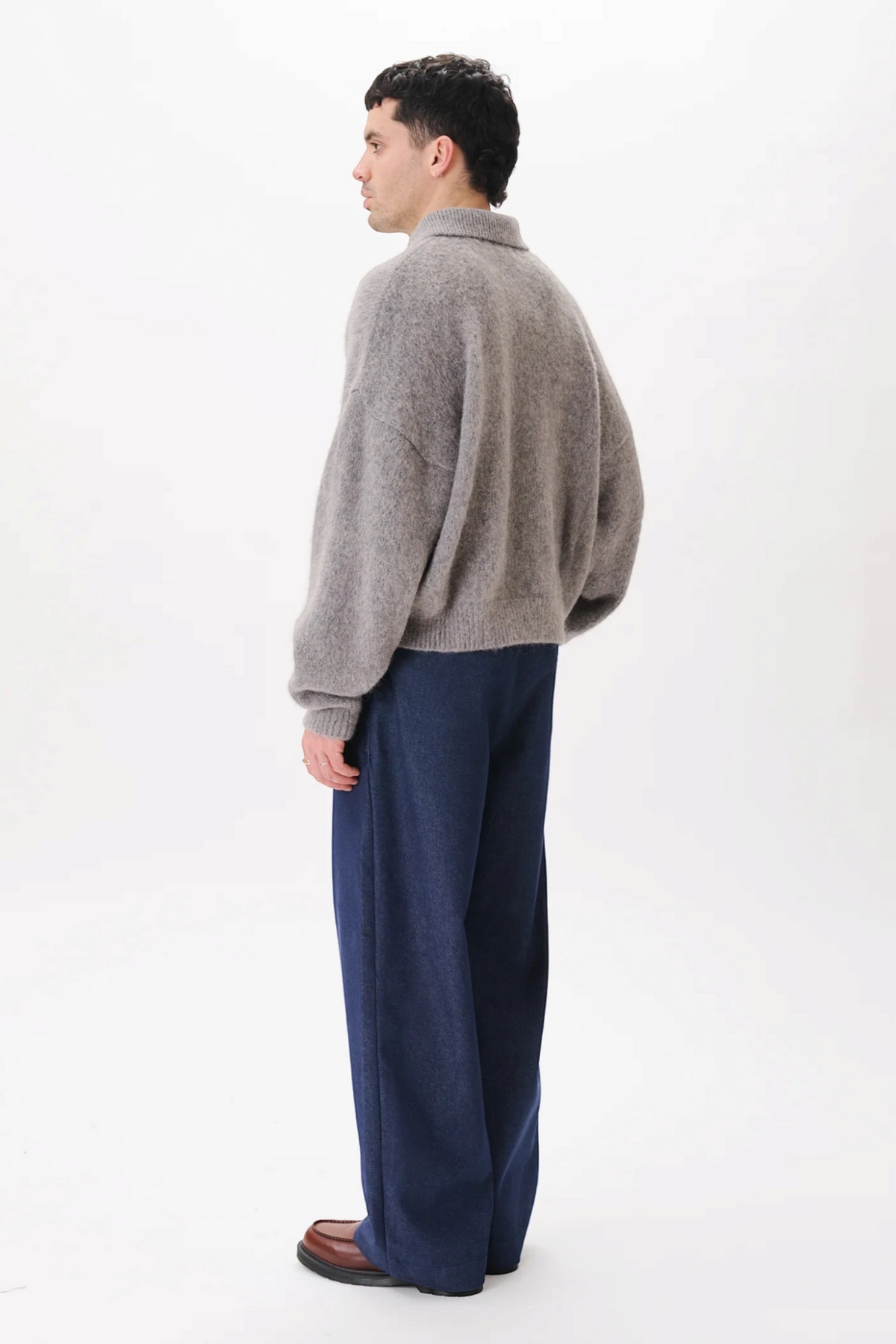 ESTUDIO NIKSEN Alpaca Polo Sweater Grey | Pull Alpaga | Edgar Bdx