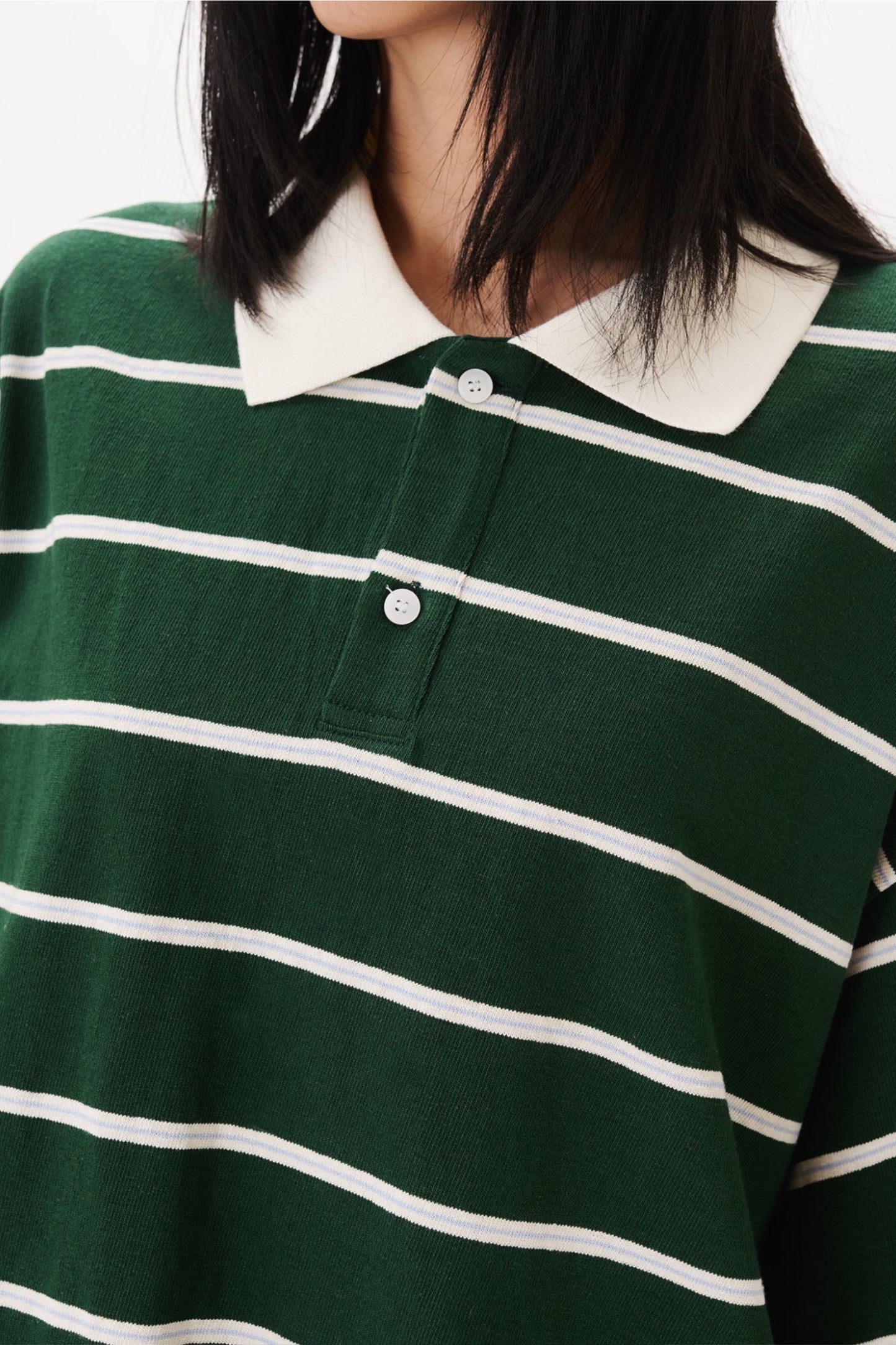 Estudio Niksen Boxy Jersey Polo Green | Polo Coton Col Contrasté Corée | Edgar Bdx