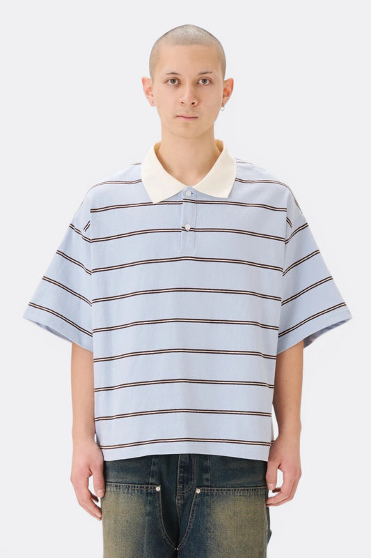 Estudio Niksen Boxy Jersey Polo Light Blue | Polo Coton Col Contrasté Corée | Edgar Bdx
