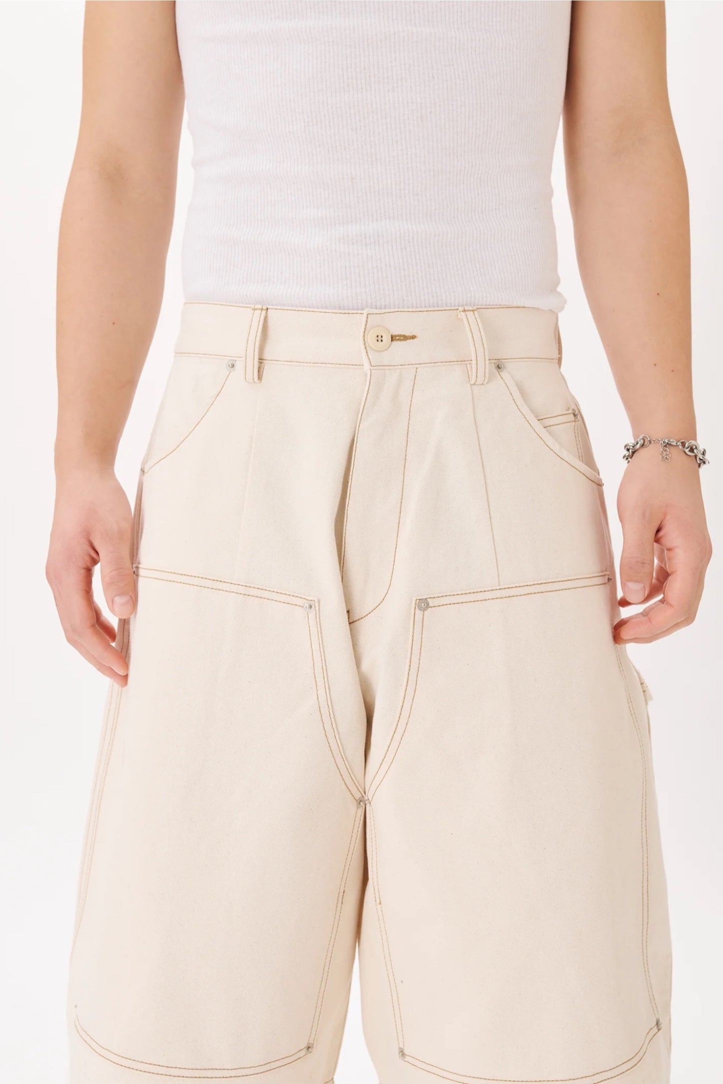 Estudio Niksen Carpenter Wide Short Ivory | Short Denim Coton Corée | Edgar Bdx