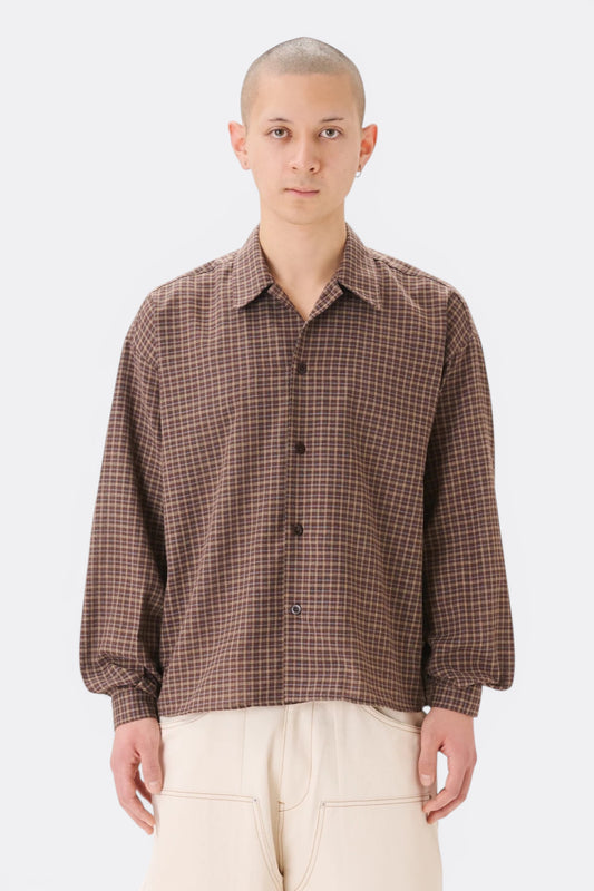 Estudio Niksen Checkered Boxy Shirt Brown | Chemise Coton Unisexe Corée | Edgar Bdx