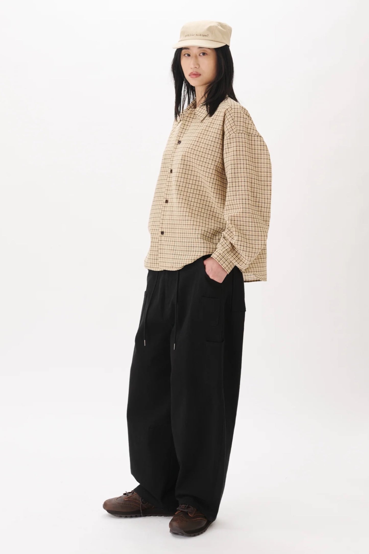 Estudio Niksen Checkered Boxy Shirt Cream | Chemise Coton Unisexe Corée | Edgar Bdx