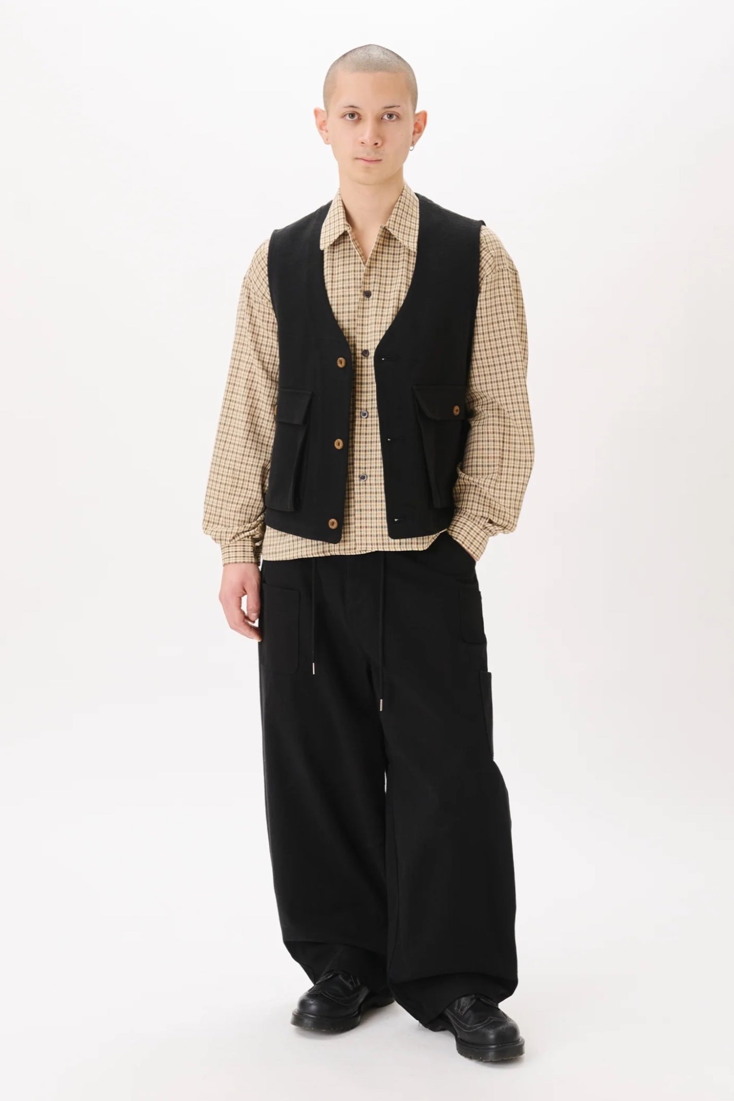 Estudio Niksen Checkered Boxy Shirt Cream | Chemise Coton Unisexe Corée | Edgar Bdx