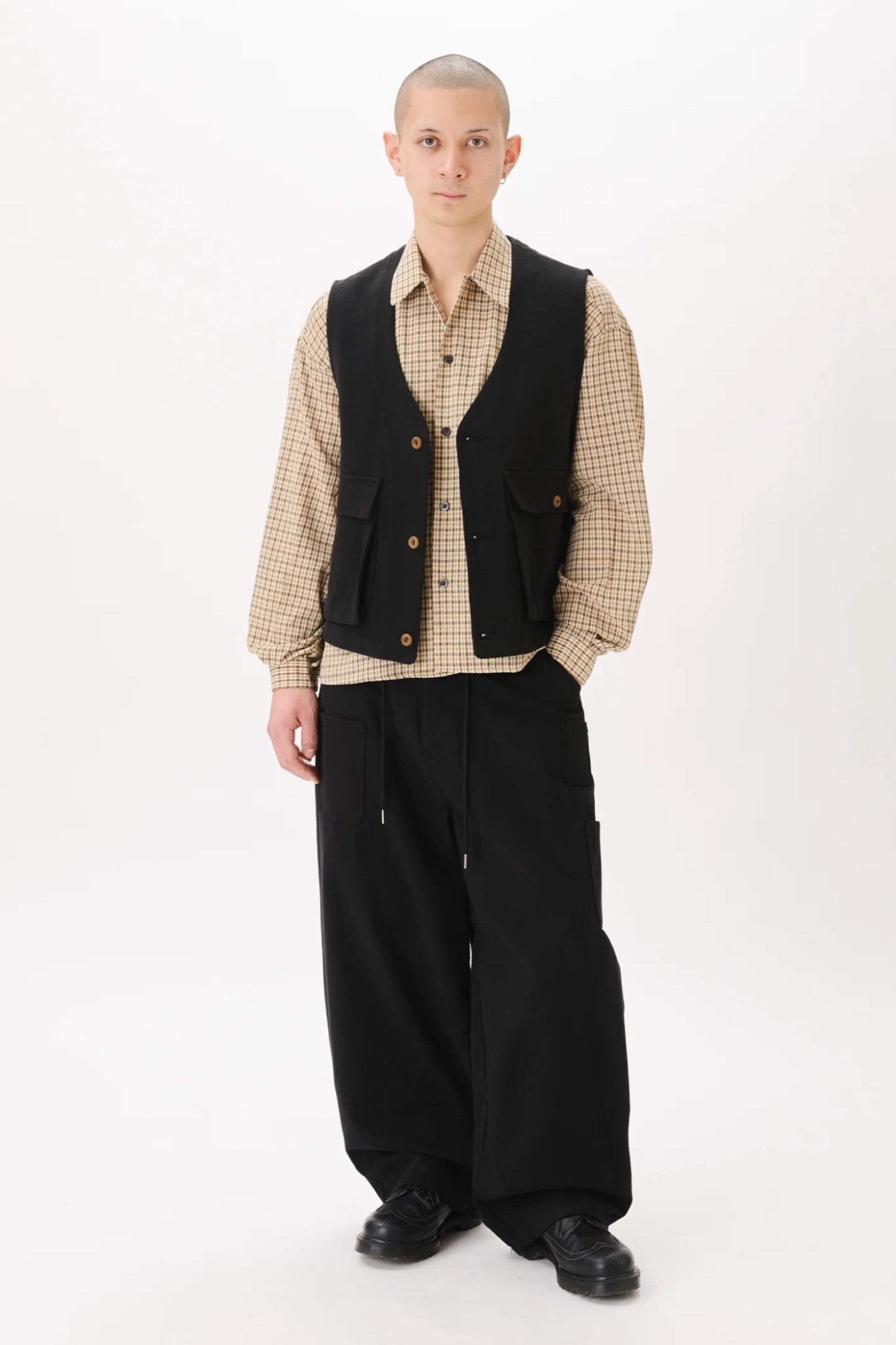 Estudio Niksen Checkered Boxy Shirt Cream | Chemise Coton Unisexe Corée | Edgar Bdx