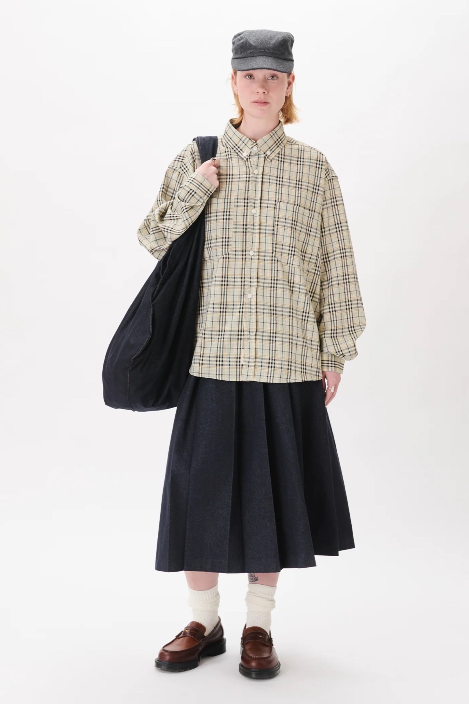 Estudio Niksen Dart Oxford Shirt Checkered Taupe | Chemise Oxford Carreaux Oversize Corée | Edgar Bdx