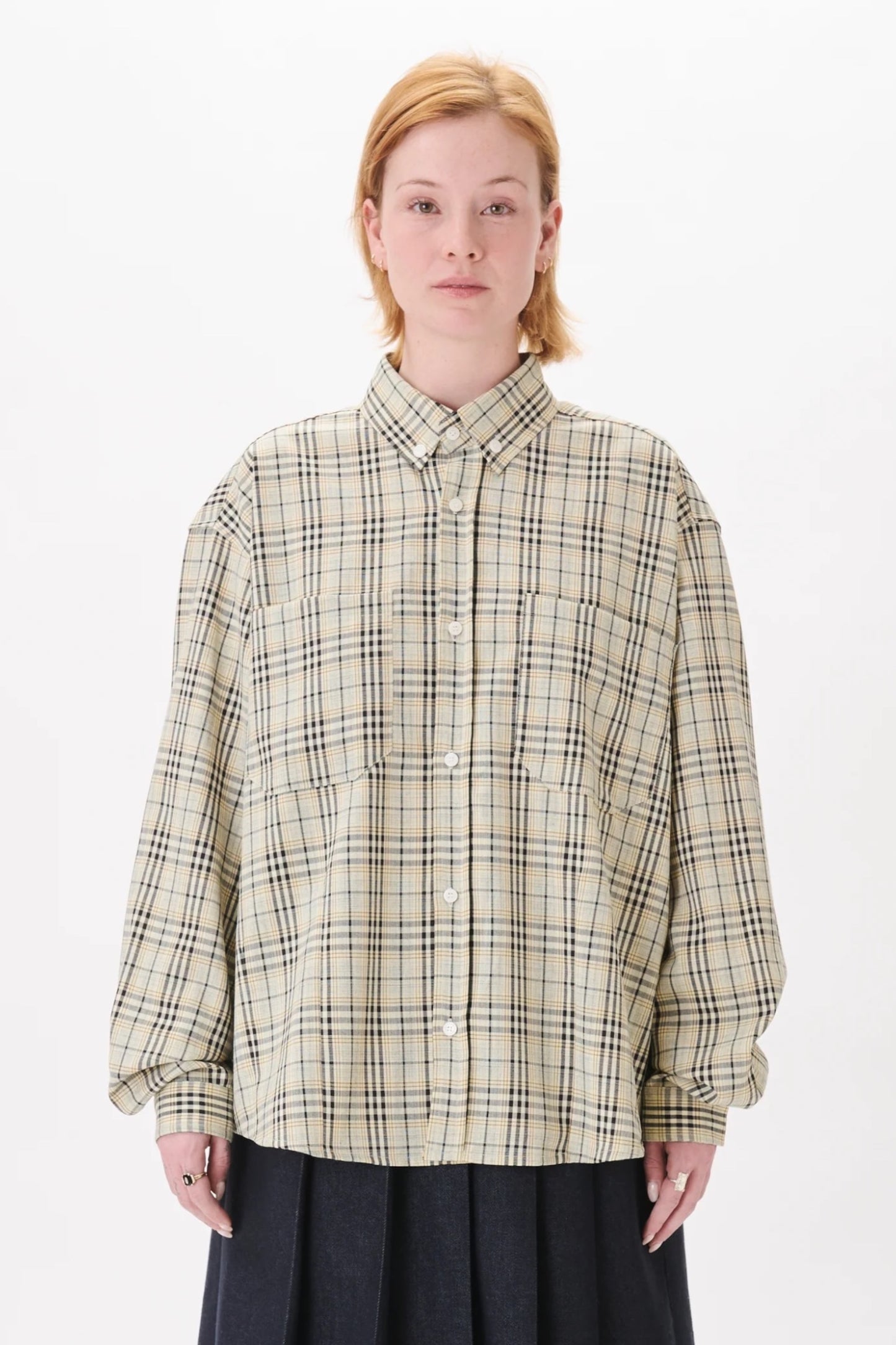 Estudio Niksen Dart Oxford Shirt Checkered Taupe | Chemise Oxford Carreaux Oversize Corée | Edgar Bdx