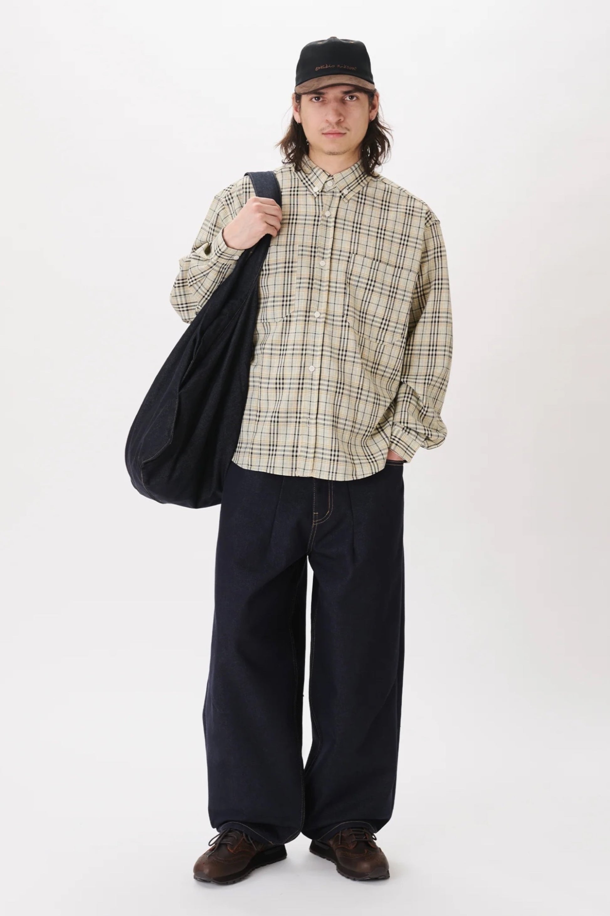 Estudio Niksen Dart Oxford Shirt Checkered Taupe | Chemise Oxford Carreaux Oversize Corée | Edgar Bdx