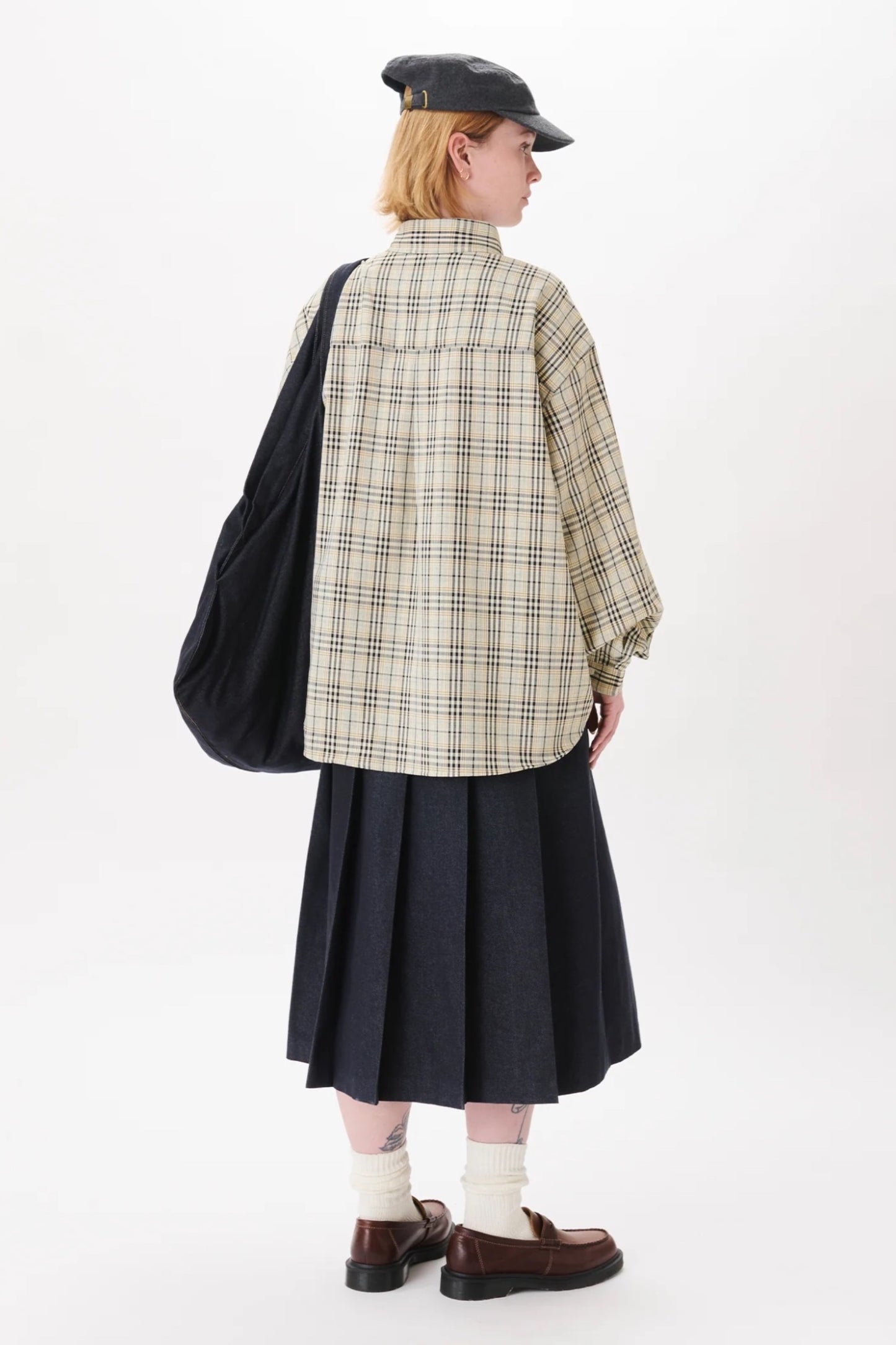 Estudio Niksen Dart Oxford Shirt Checkered Taupe | Chemise Oxford Carreaux Oversize Corée | Edgar Bdx