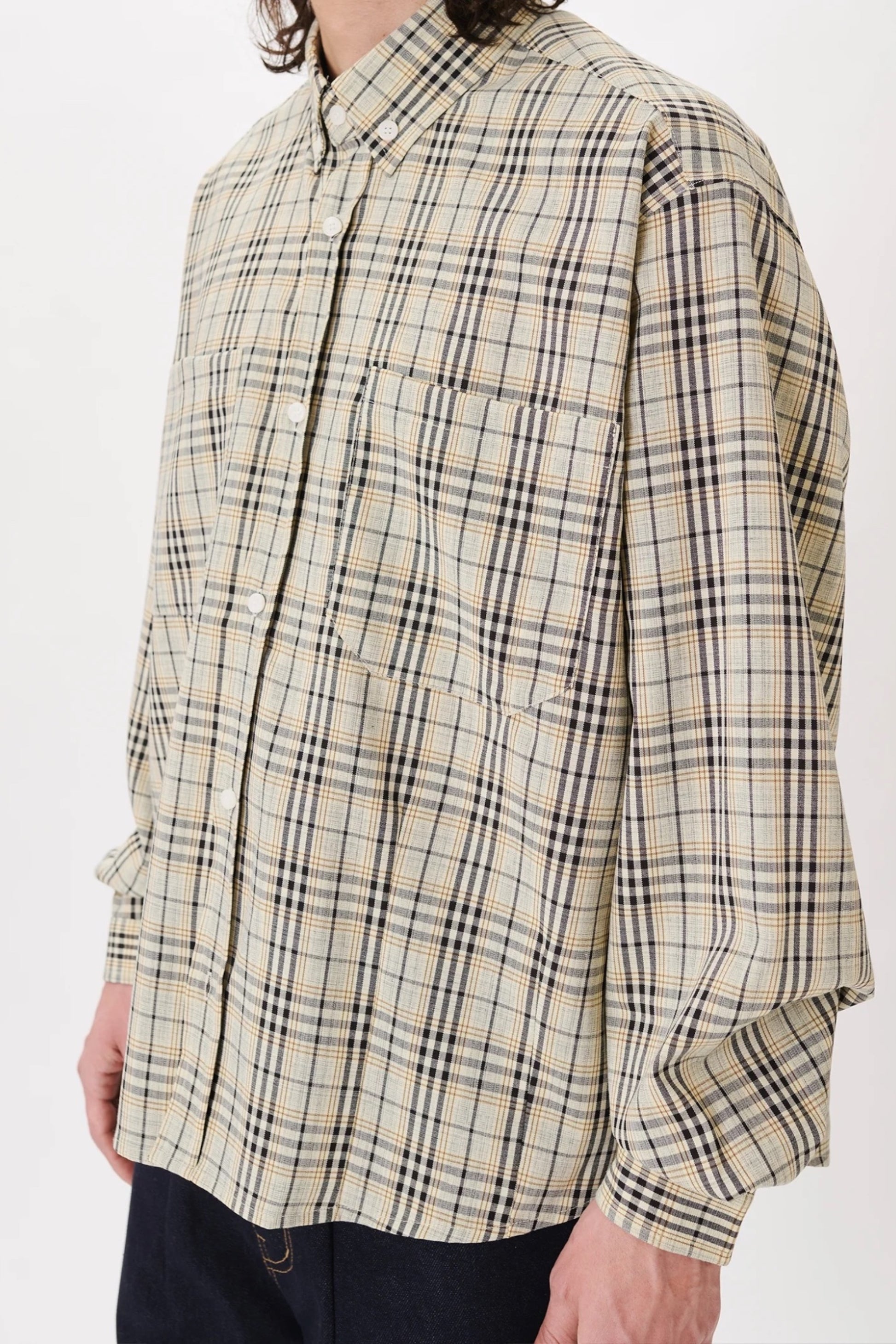 Estudio Niksen Dart Oxford Shirt Checkered Taupe | Chemise Oxford Carreaux Oversize Corée | Edgar Bdx