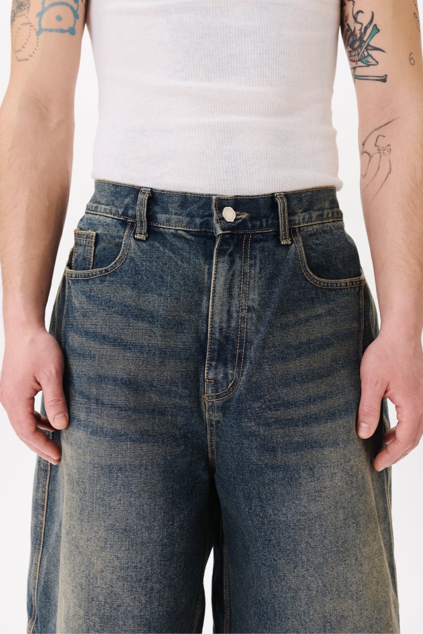 Estudio Niksen Half-Dart Denim Short Dark Blue | Short Denim Coton Corée | Edgar Bdx
