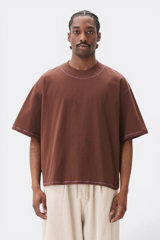 Estudio Niksen Hand-Embroidered Cropped Tee Brown | T-Shirt Brodé Main Corée | Edgar Bdx
