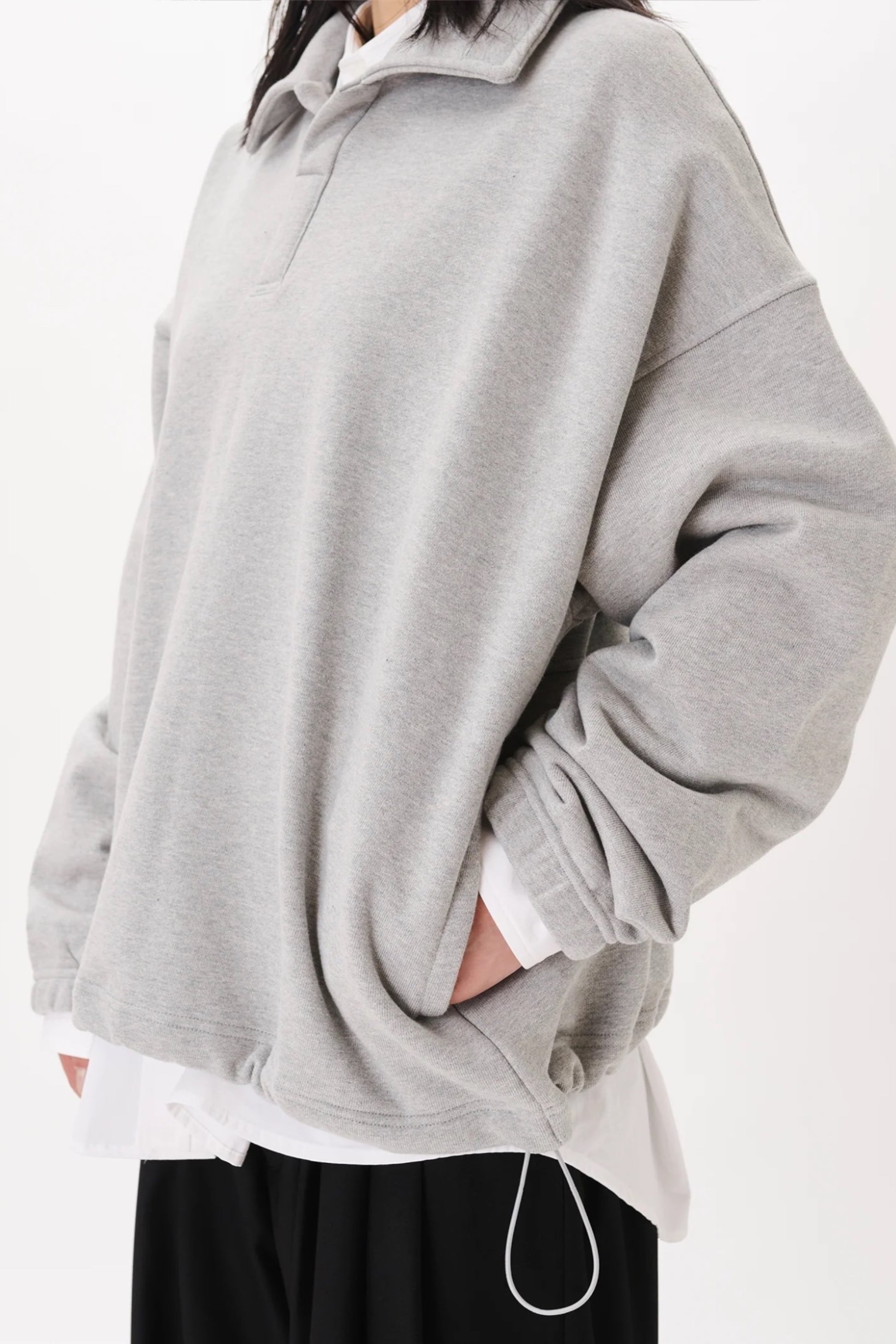 Estudio Niksen Polo Crewneck Sweater Grey | Pull Coton Oversize Unisexe Corée | Edgar Bdx