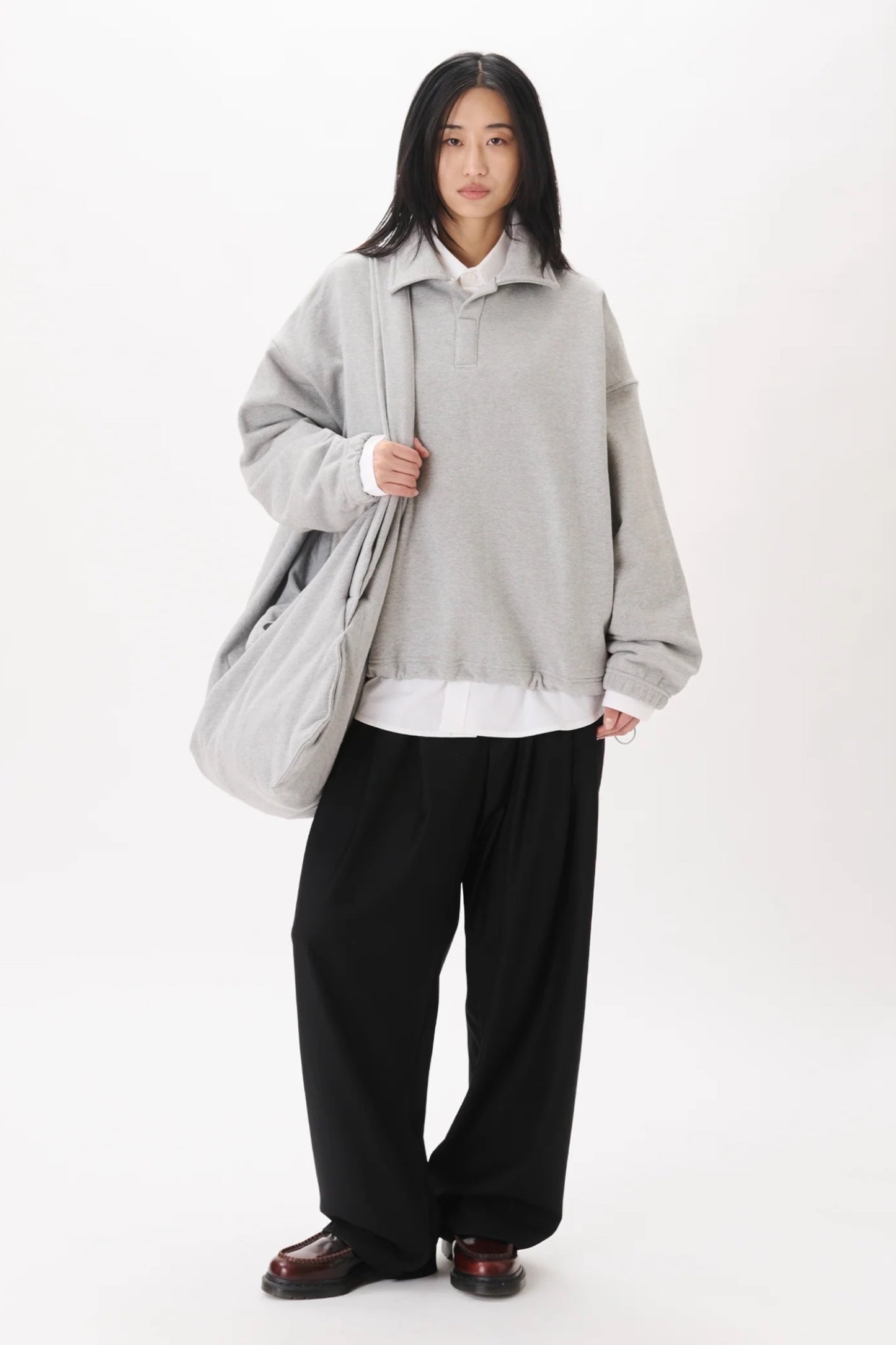 Estudio Niksen Polo Crewneck Sweater Grey | Pull Coton Oversize Unisexe Corée | Edgar Bdx