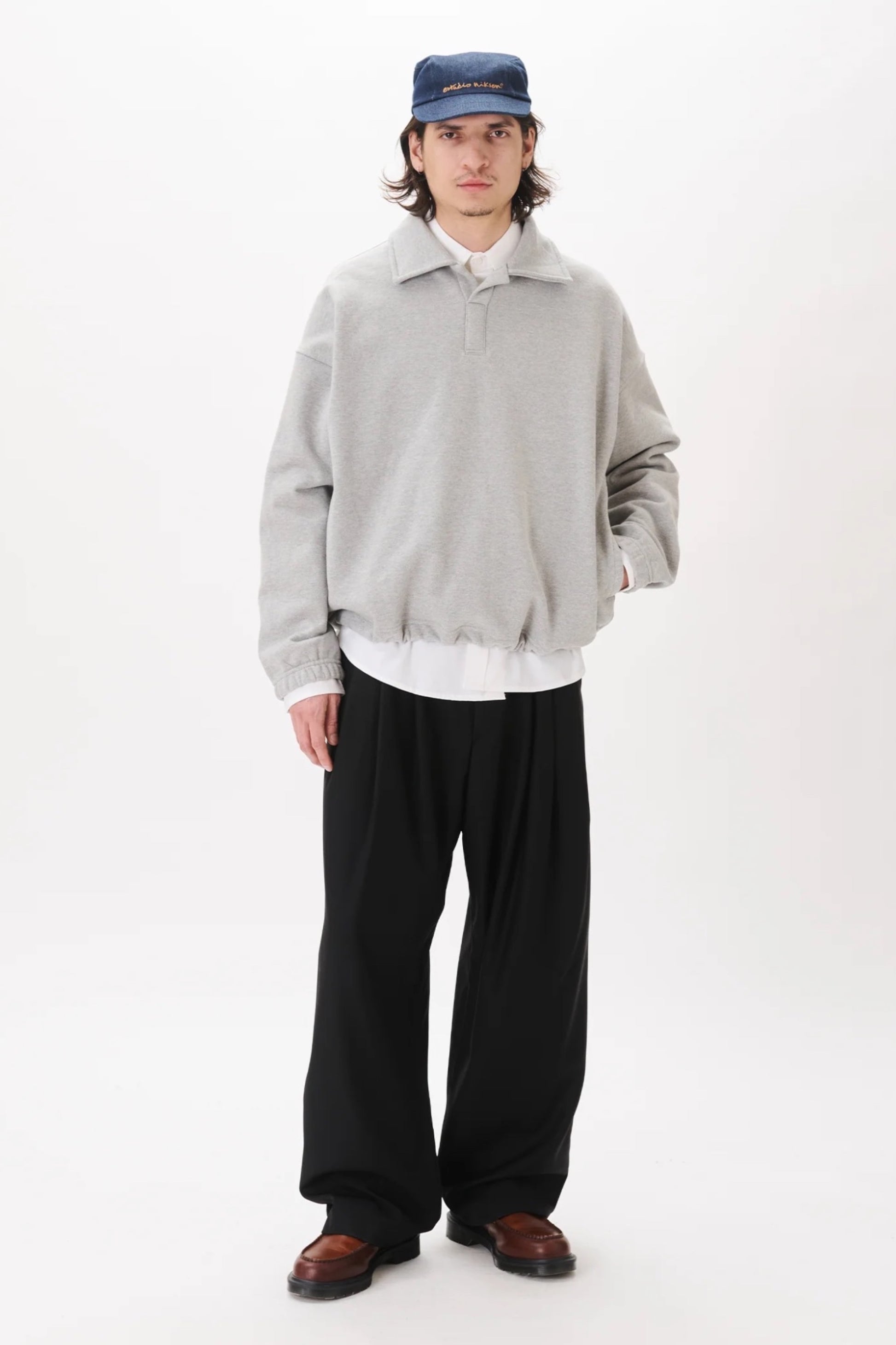 Estudio Niksen Polo Crewneck Sweater Grey | Pull Coton Oversize Unisexe Corée | Edgar Bdx