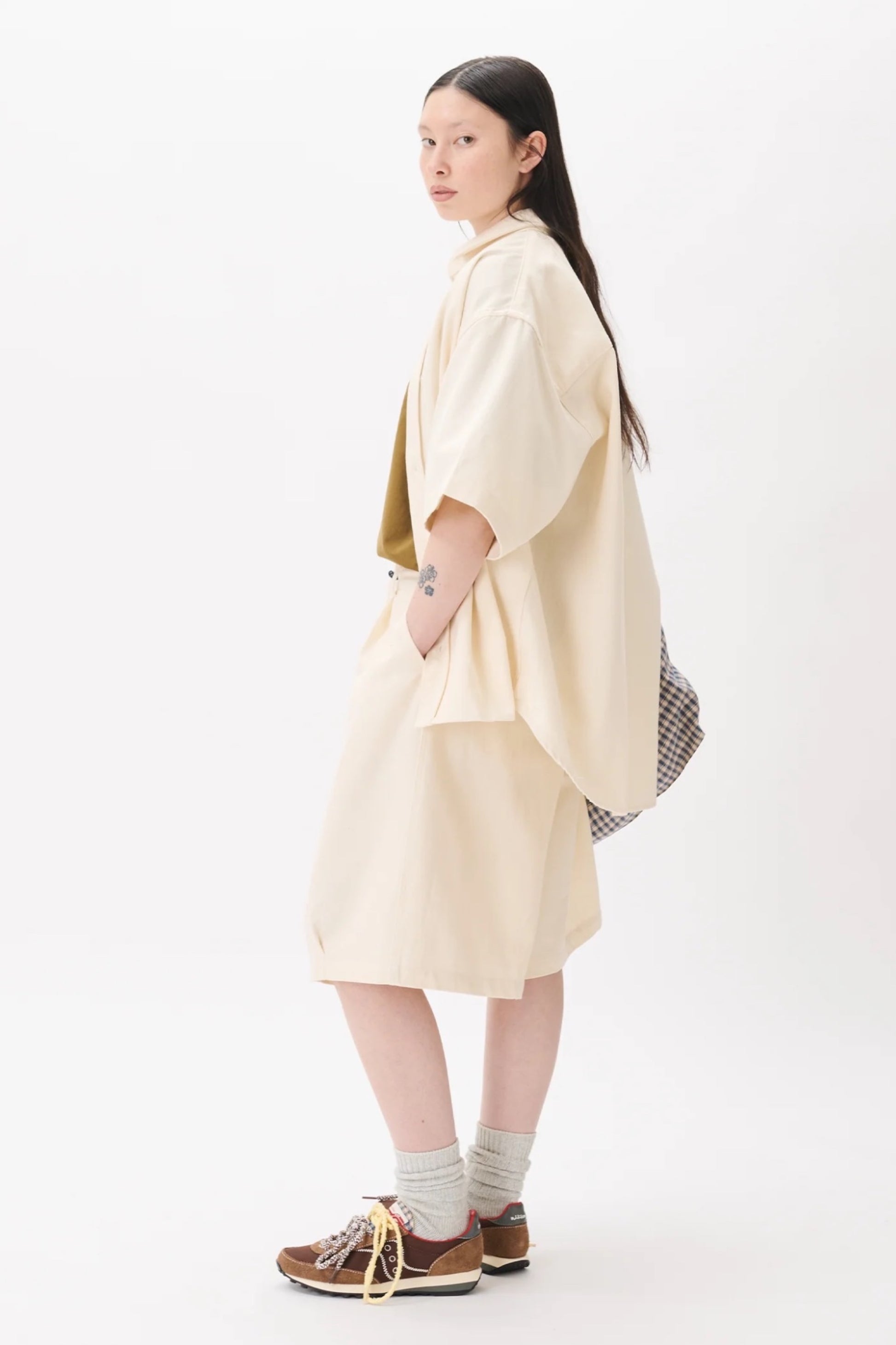 Estudio Niksen Shortsleeve Wide Shirt Ivory | Chemise Denim Oxford Corée | Edgar Bdx