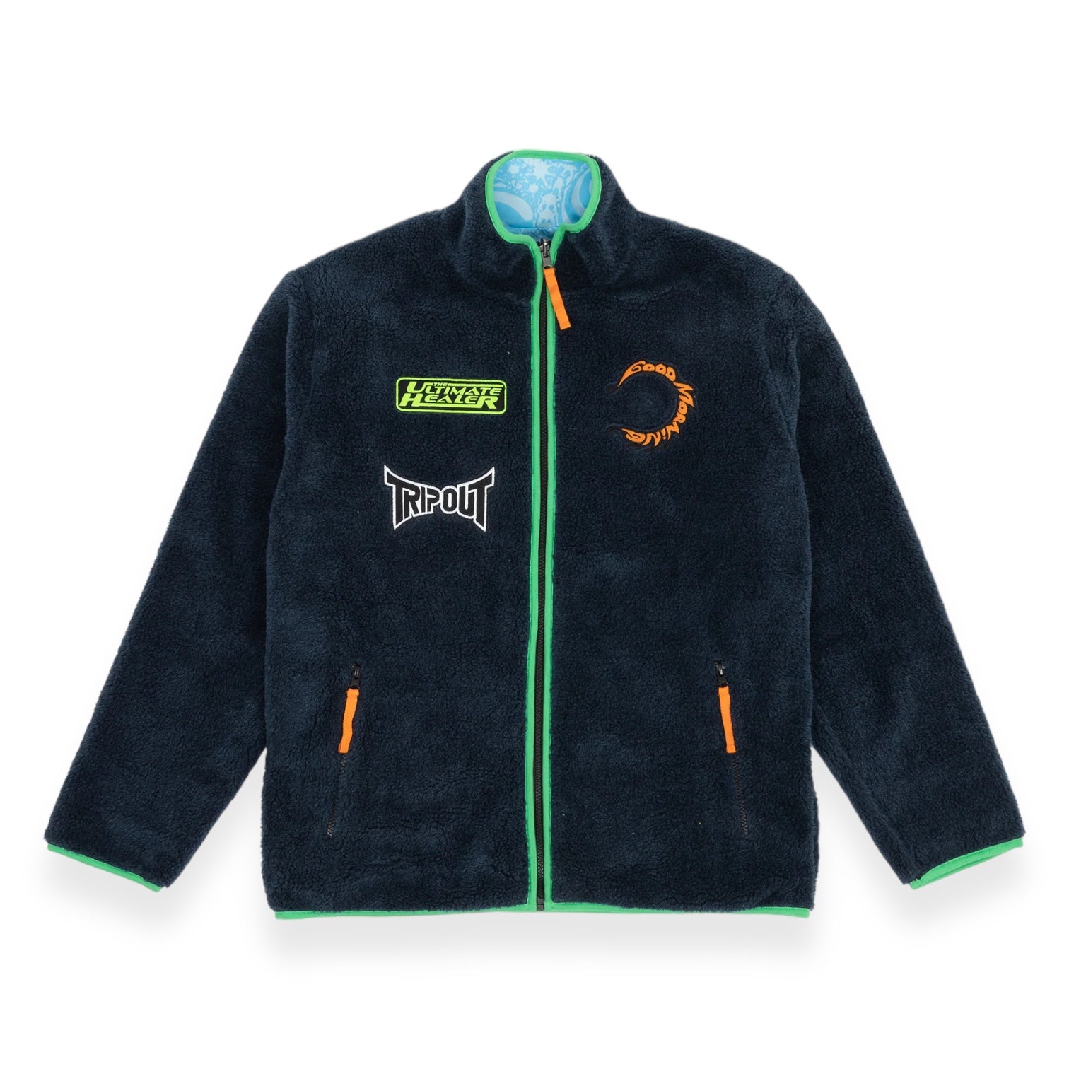 Good Morning Tapes - GMT Reversible Polar Fleece Zip Thru Jacket (Abyss / Knowhere Blue)