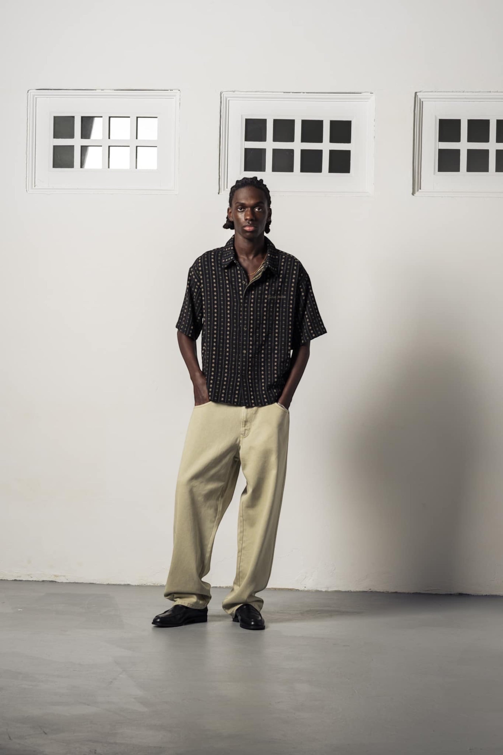 Goodies Sportive Boxy Thyme Shirt Black | Chemise Coton Jacquard