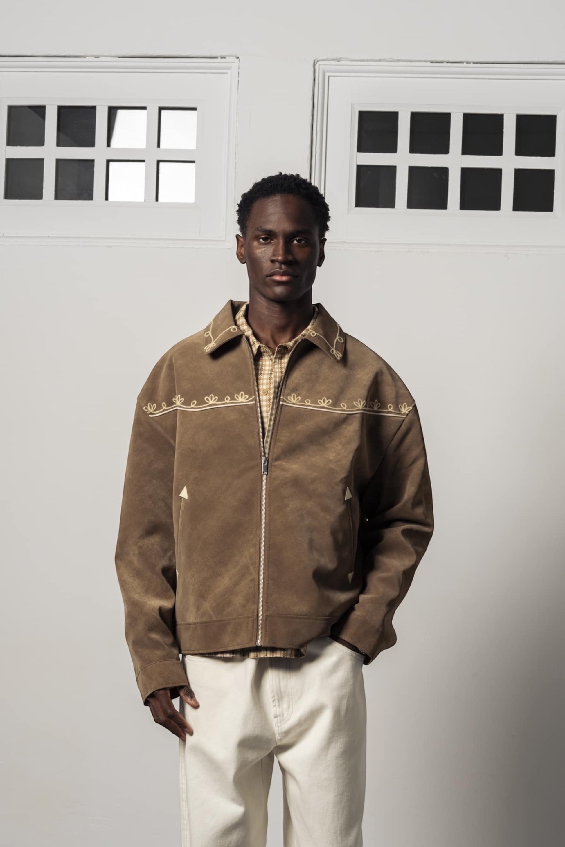 Goodies Sportive Camel Premium Jacket Brown | Veste Cuir Vegan Brodée