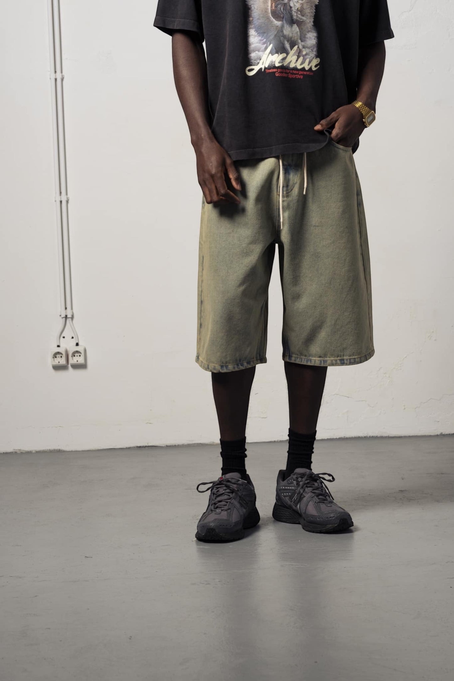 Goodies Sportive Dirty Denim Shorts Washed Denim | Short Denim Lavé Portugal