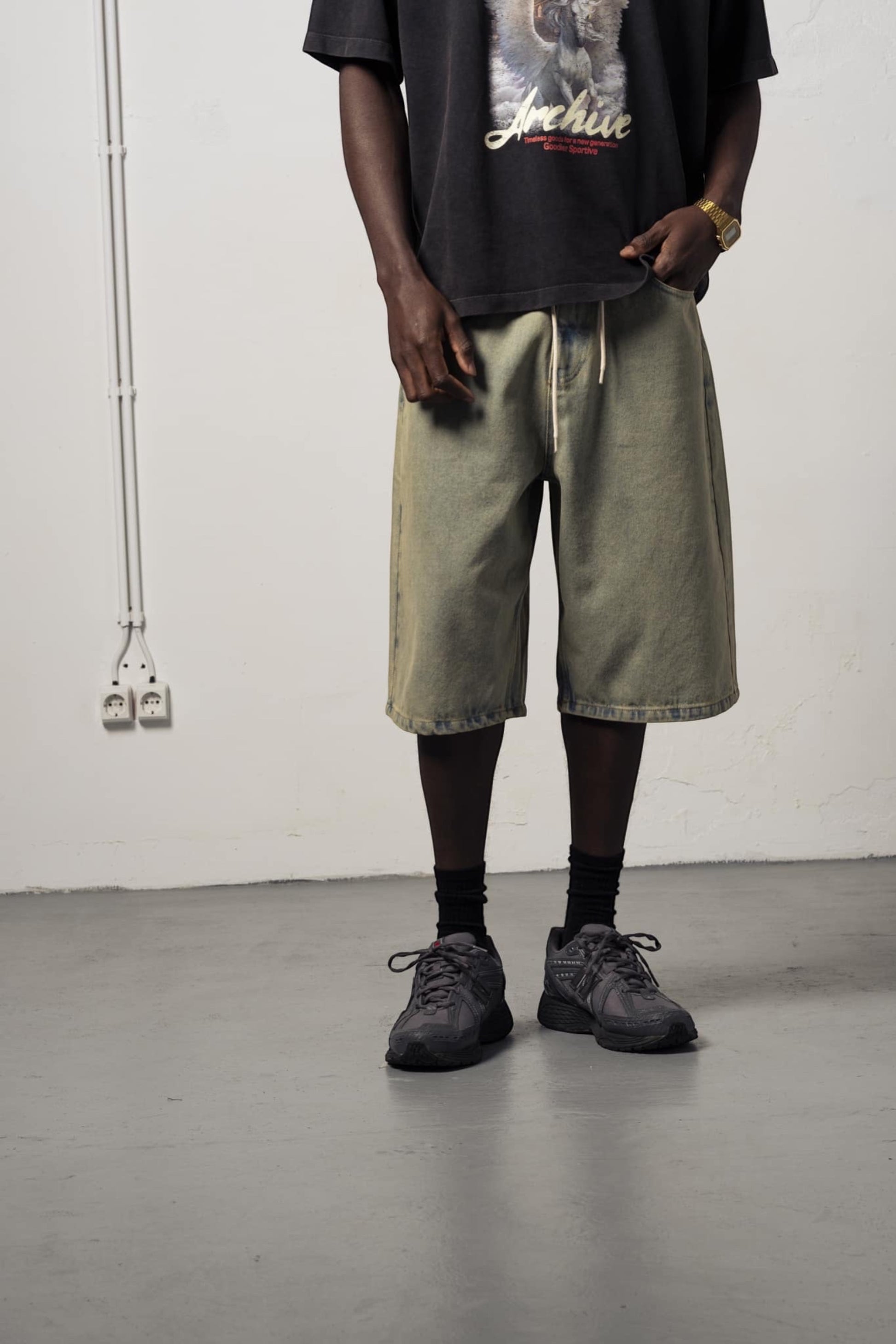 Goodies Sportive Dirty Denim Shorts Washed Denim | Short Denim Lavé Portugal