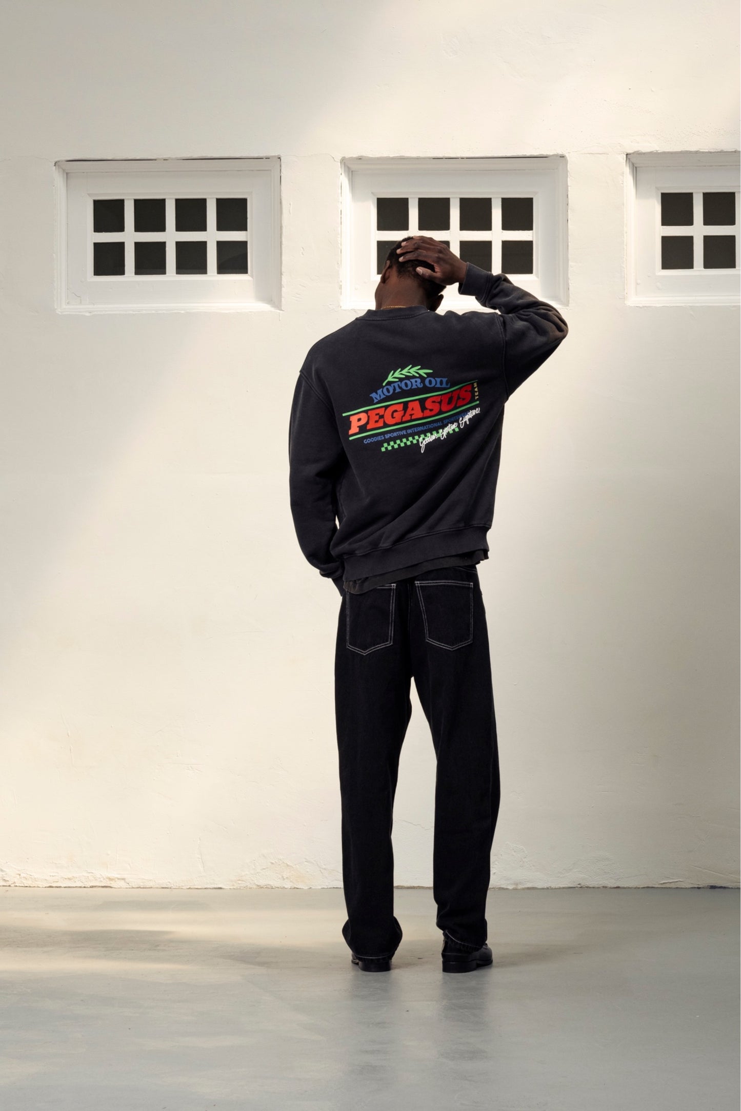GOODIES SPORTIVE Motor Oil Crewneck Black | Sweat Coton 550g Motif | Edgar Bdx