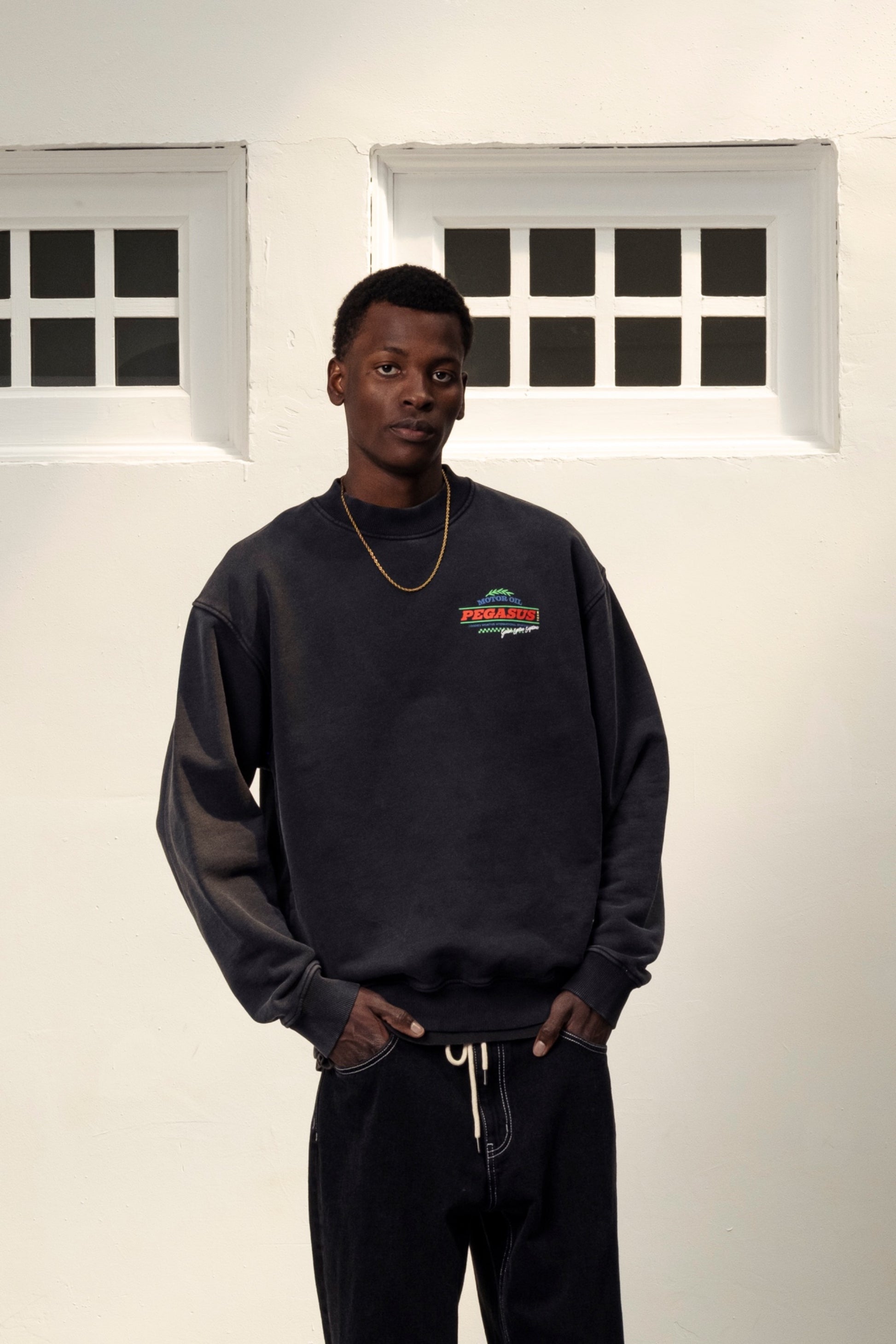 GOODIES SPORTIVE Motor Oil Crewneck Black | Sweat Coton 550g Motif | Edgar Bdx