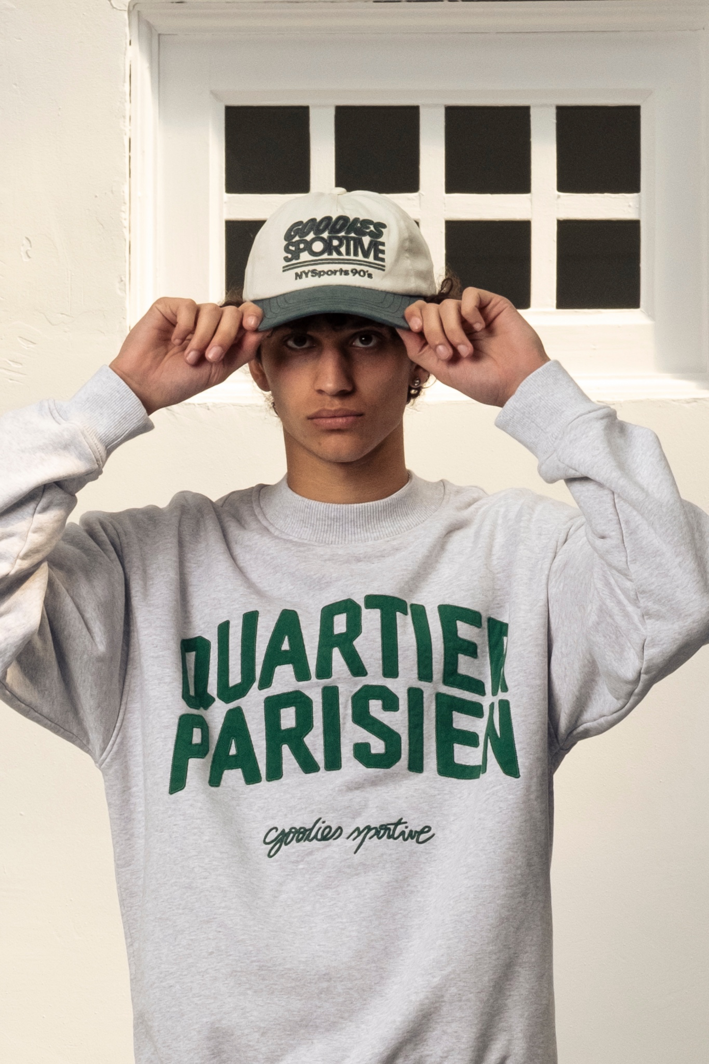 GOODIES SPORTIVE Nys Cap Ecru Green | Casquette Snapback Coton Brodée | Edgar Bdx