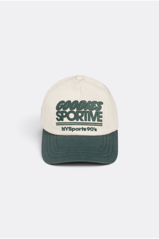 GOODIES SPORTIVE Nys Cap Ecru Green | Casquette Snapback Coton Brodée | Edgar Bdx