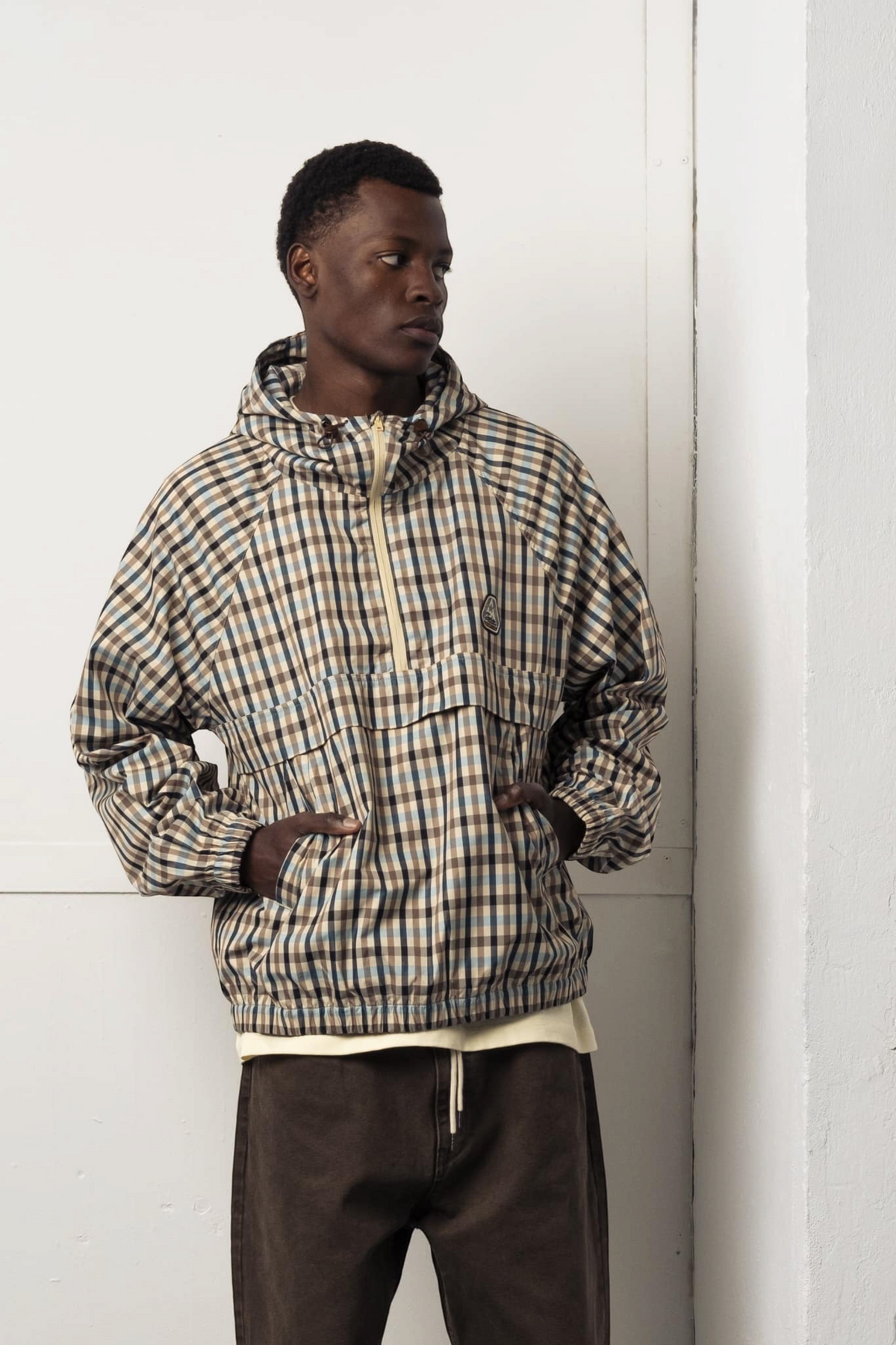 GOODIES SPORTIVE Off Season Checks Anorak Blue/Brown | Edgar Bdx