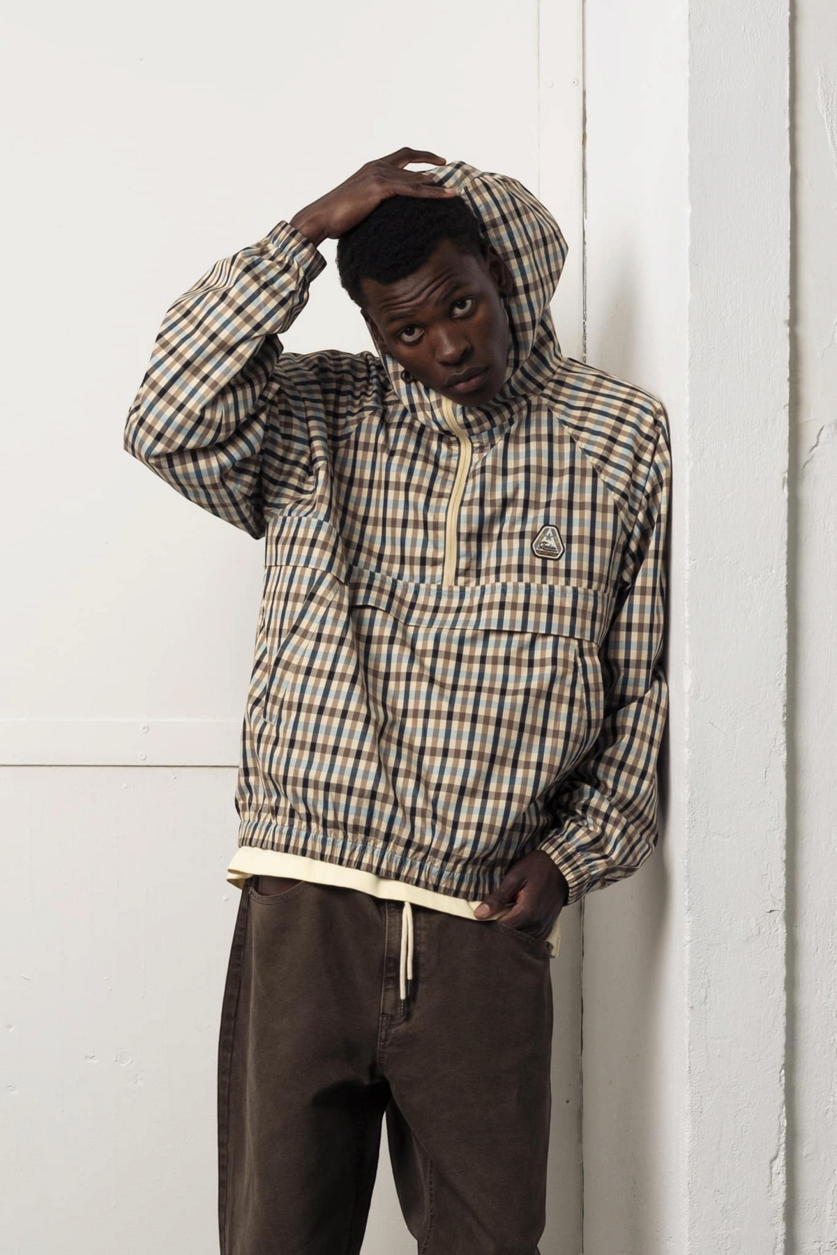 GOODIES SPORTIVE Off Season Checks Anorak Blue/Brown | Edgar Bdx